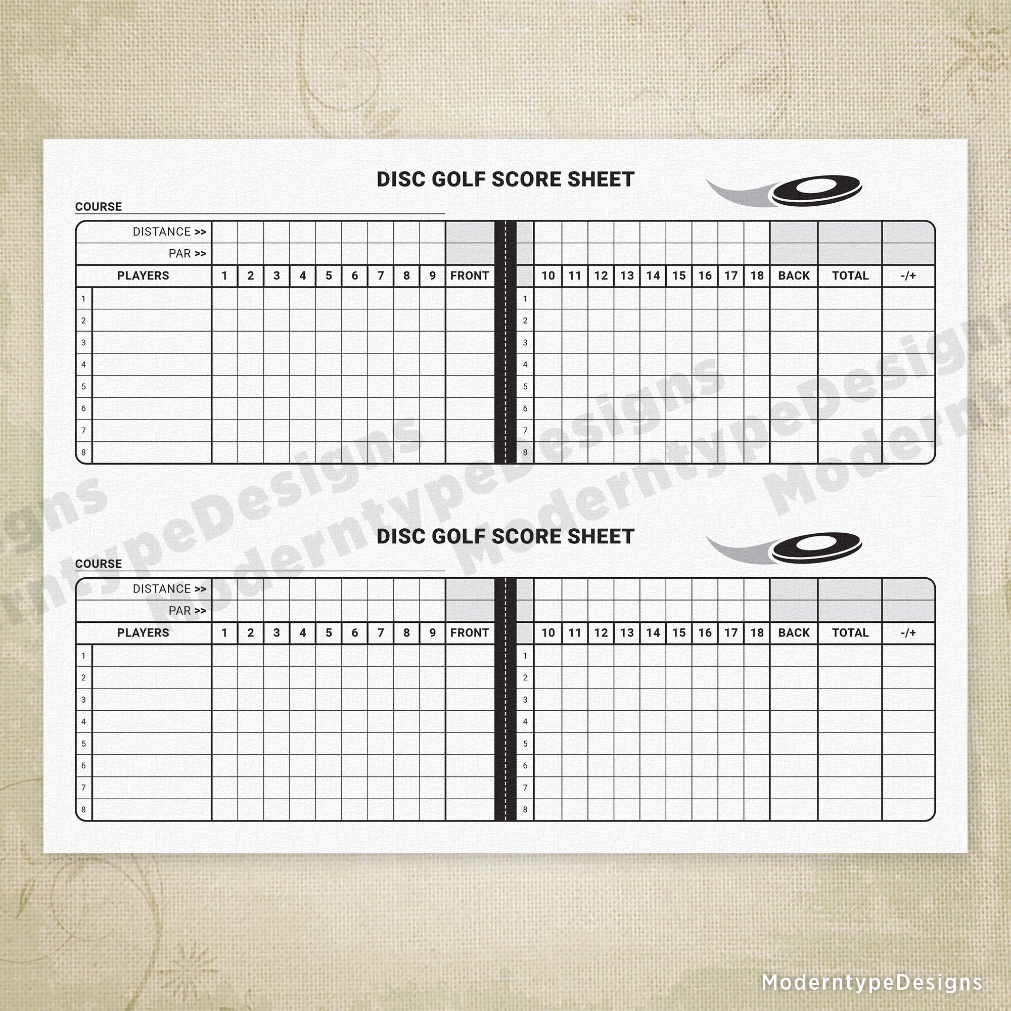Disc Golf Scoring Sheet Printable, 2 Games