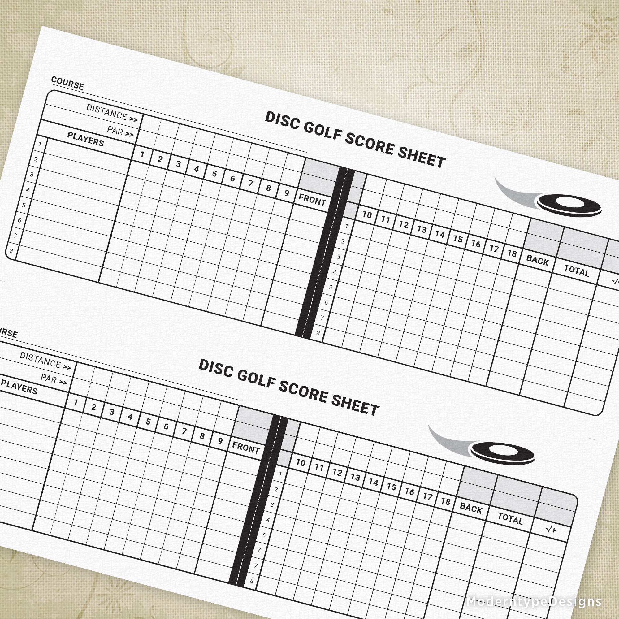 Disc Golf Scoring Sheet Printable, 2 Games