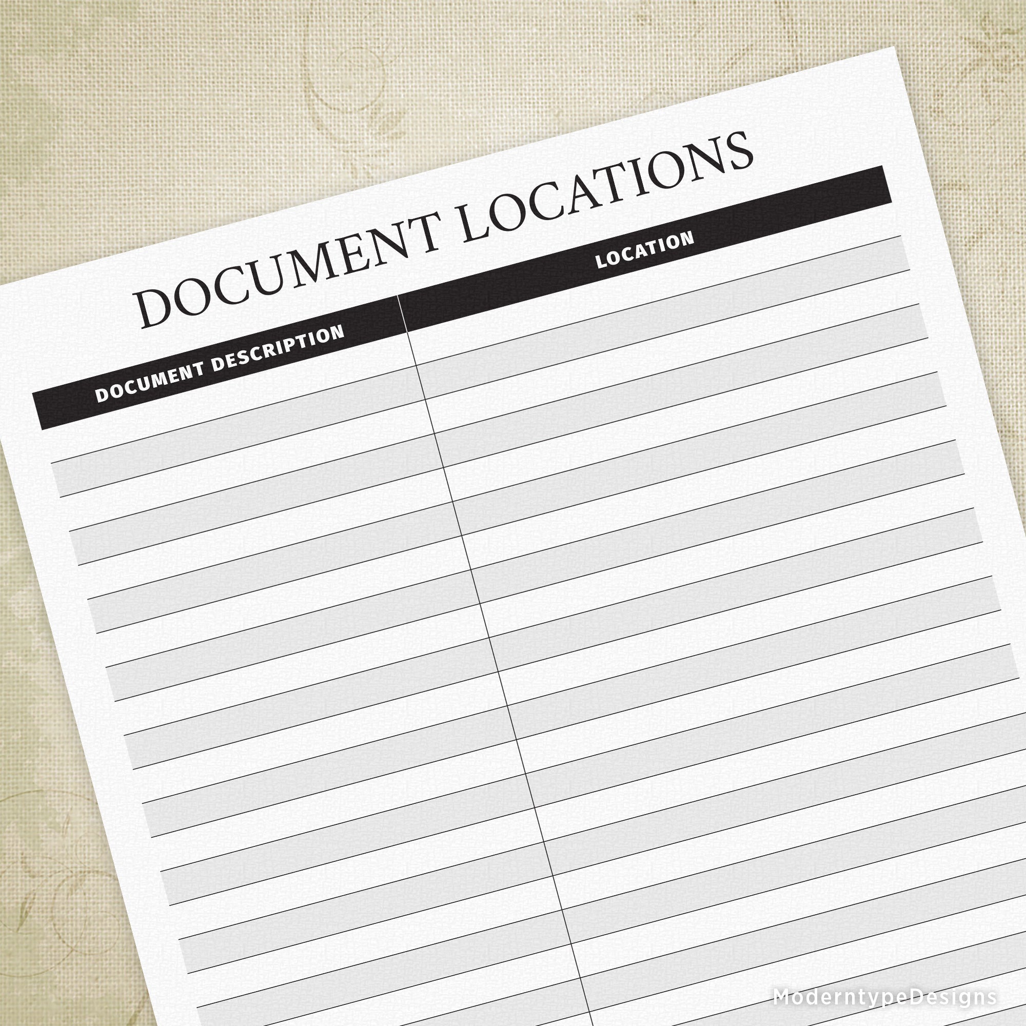 Document Locations Printable - End of Life