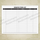 Donated Items List Printable