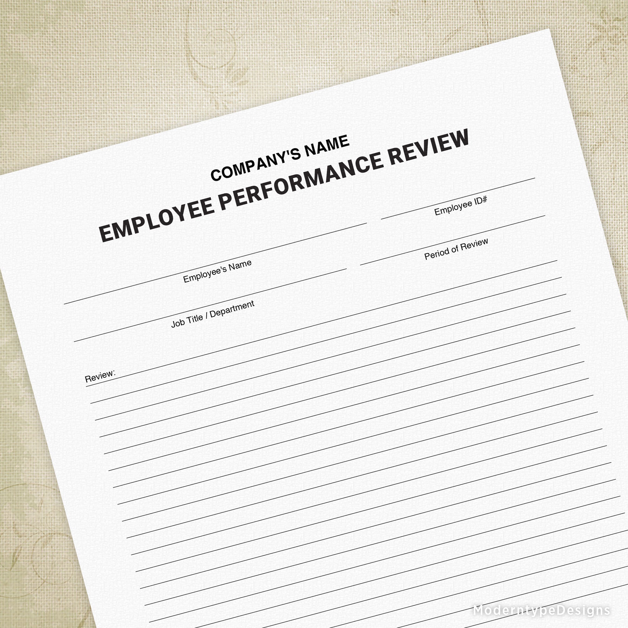 Employee Performance Review Printable, Personalized