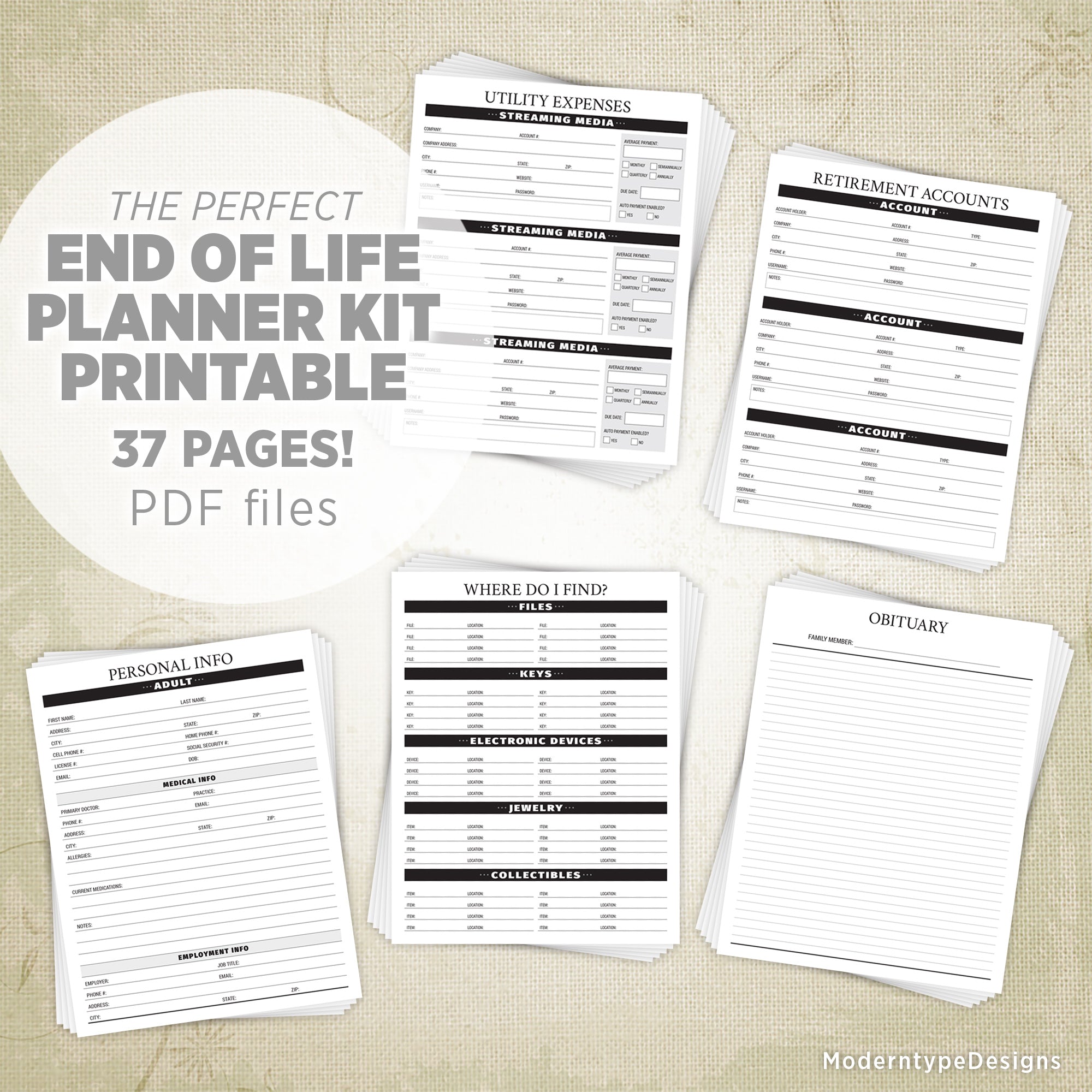 End of Life Planner Kit Printable