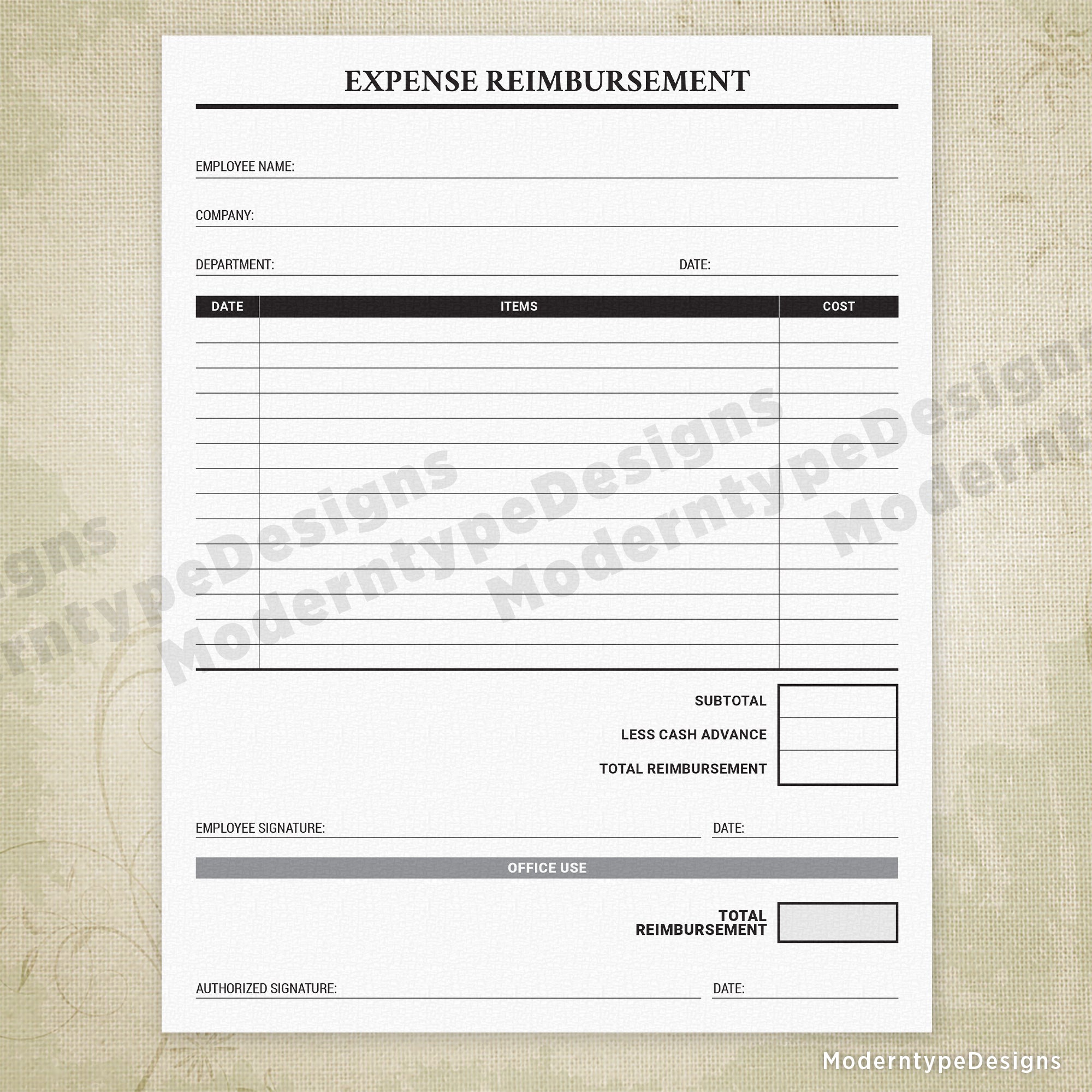 Expense Reimbursement Printable Form, #2