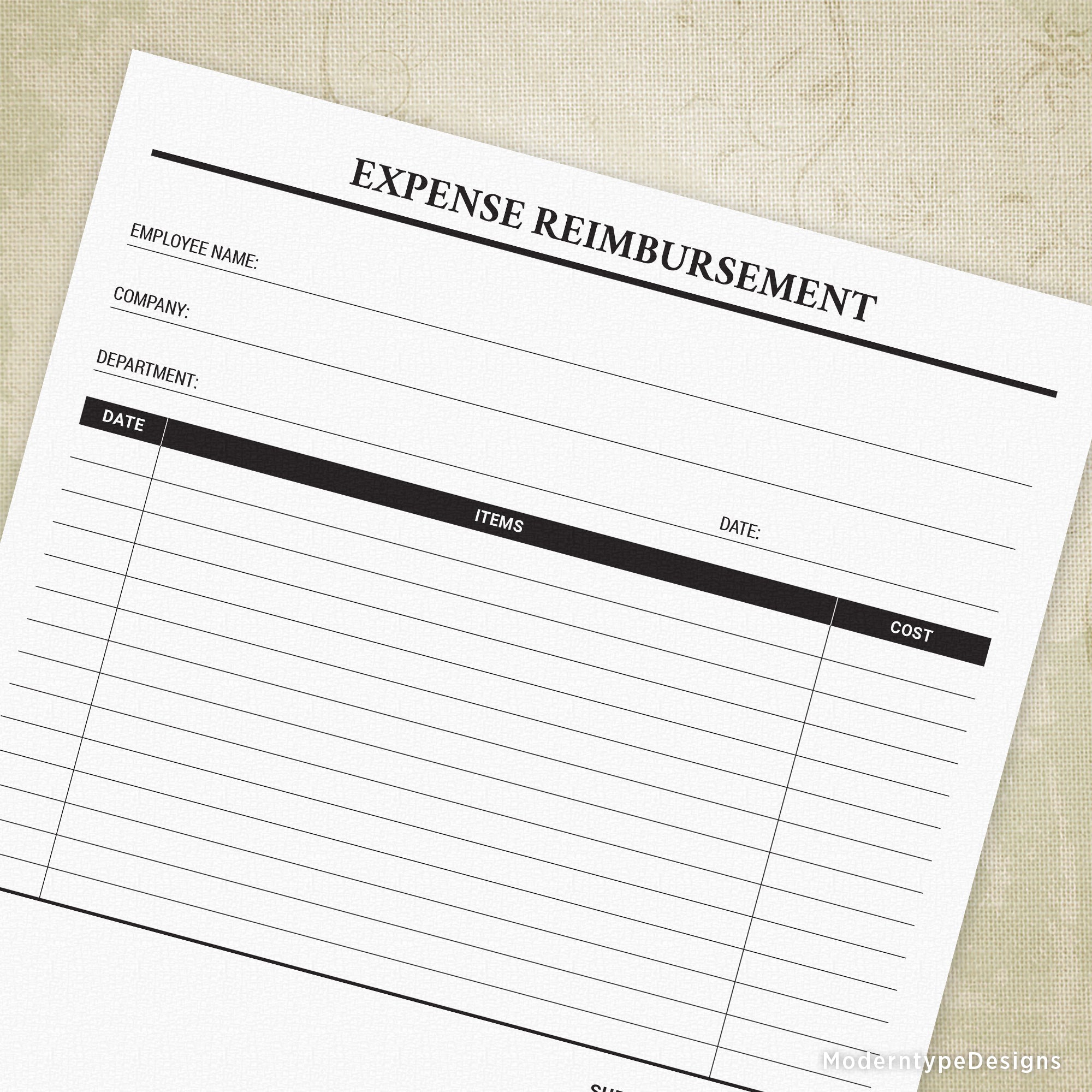 Expense Reimbursement Printable Form, #2