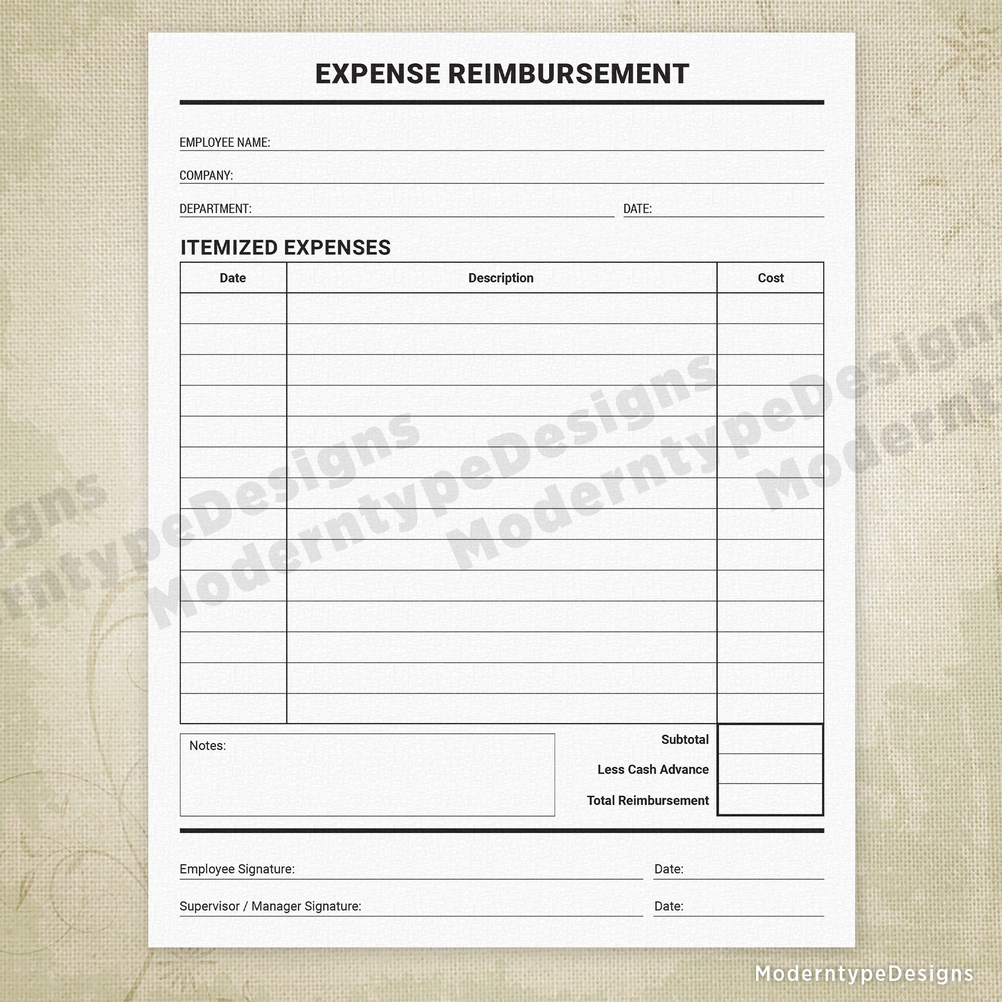 Expense Reimbursement Printable Form #3