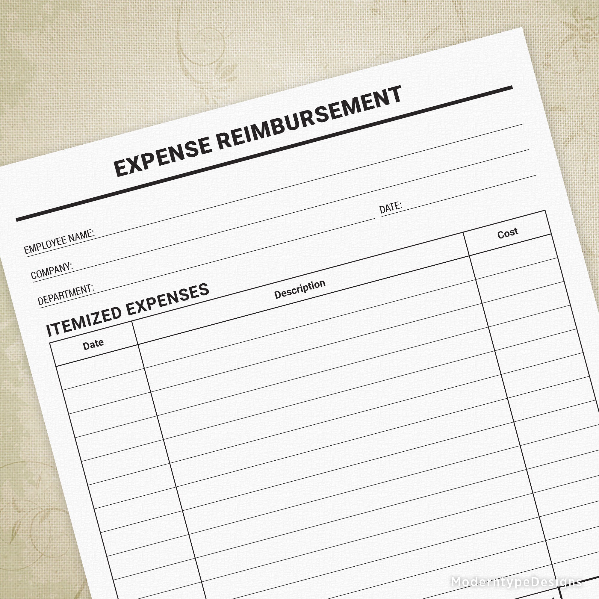 Expense Reimbursement Printable Form #3