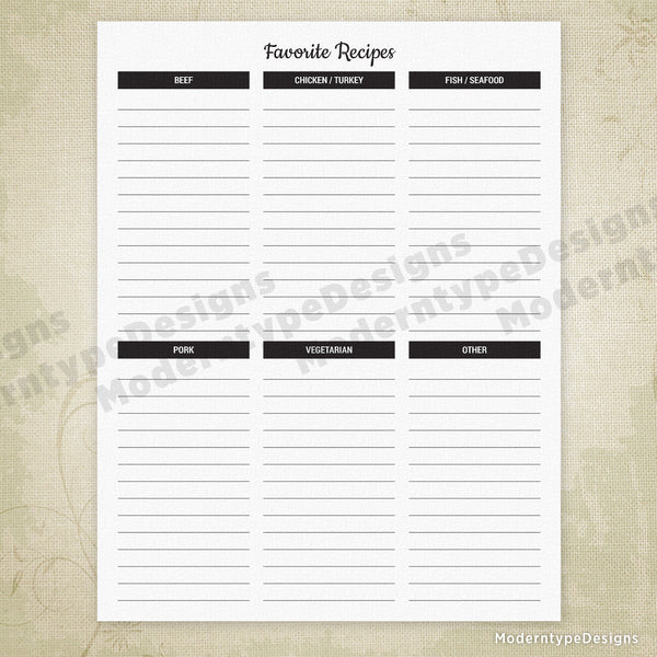 Favorite Recipes Printable
