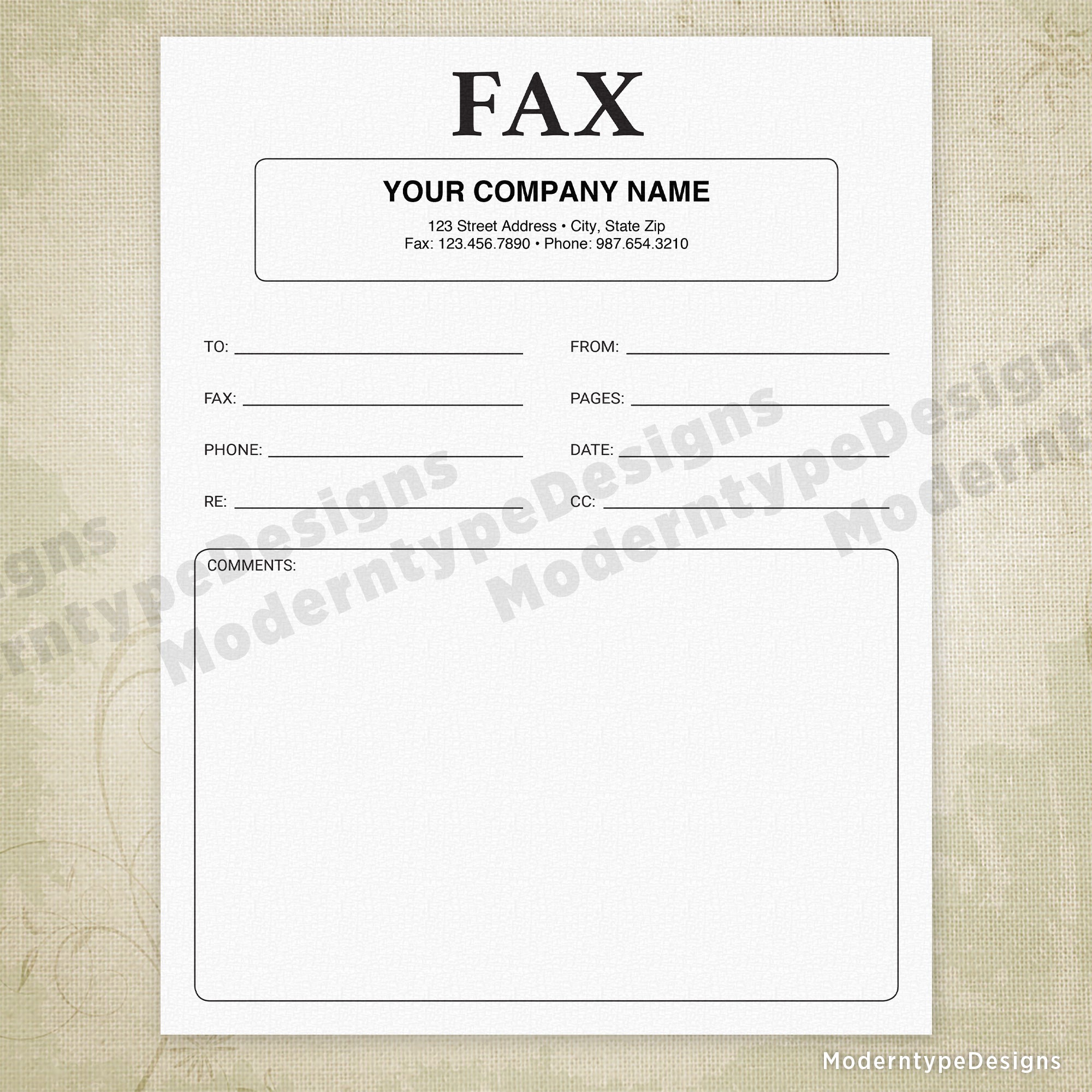 Fax Cover Sheet Printable Form, Personalized