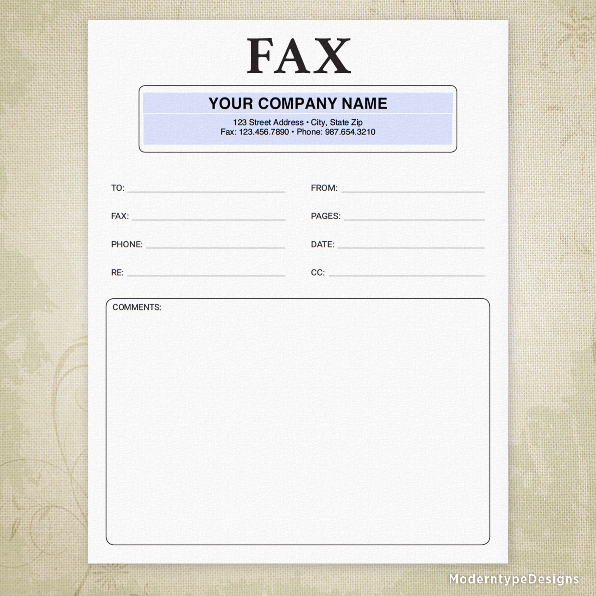 Fax Cover Sheet Printable Form, Personalized