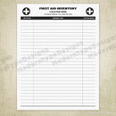 First Aid Inventory Log Printable, Personalized