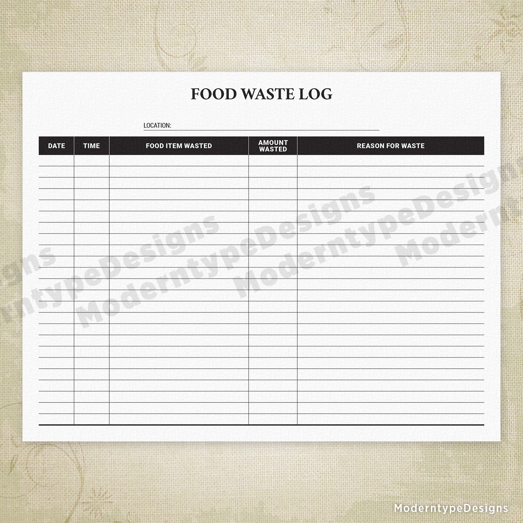 Food Waste Log Printable