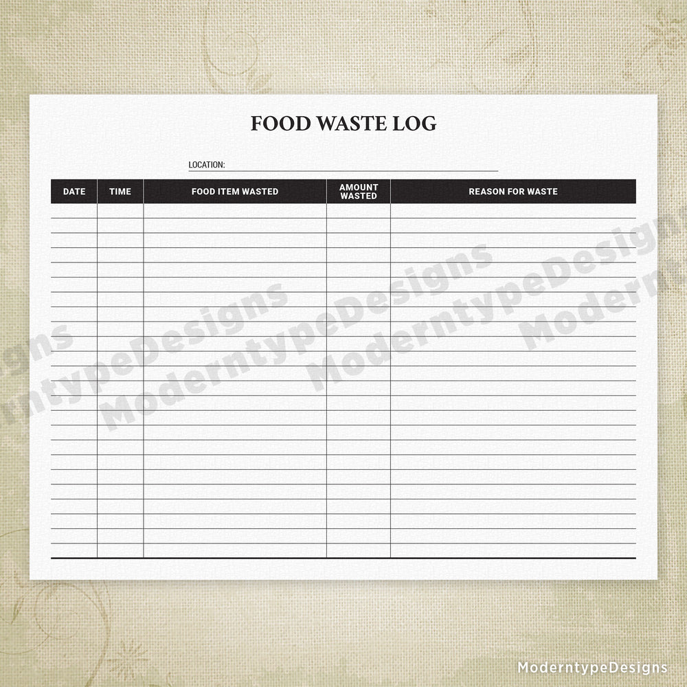 Food Waste Log Printable