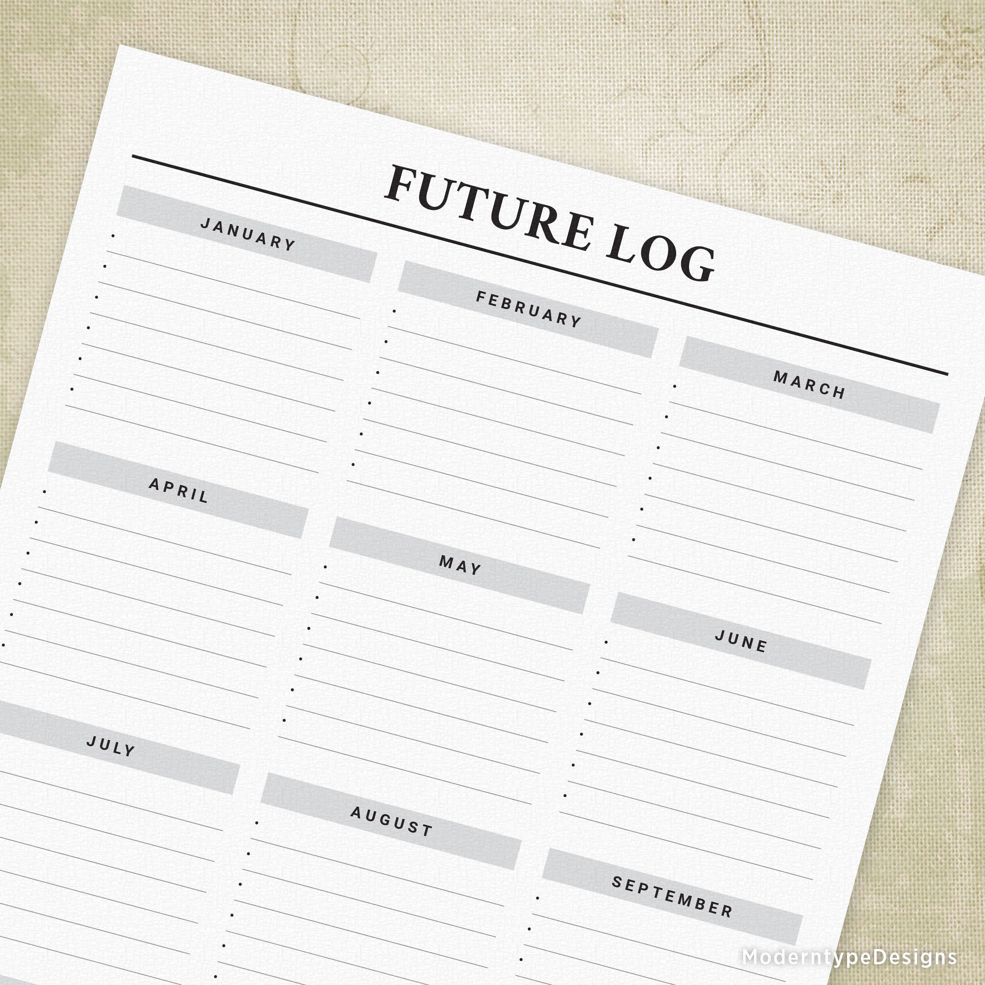 Future Log Printable with Bullets