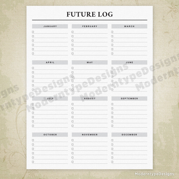 Future Log Printable with Checkboxes