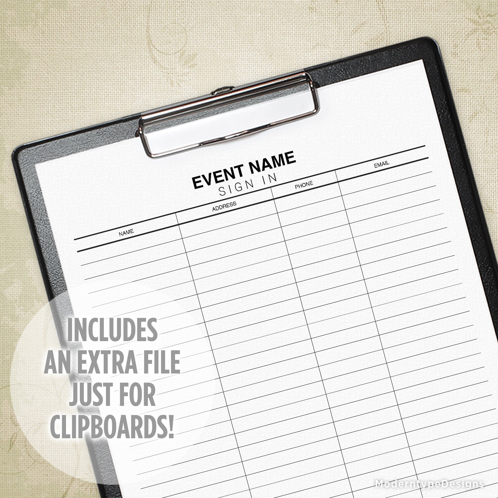 Event Sign In Sheet Printable, Personalized