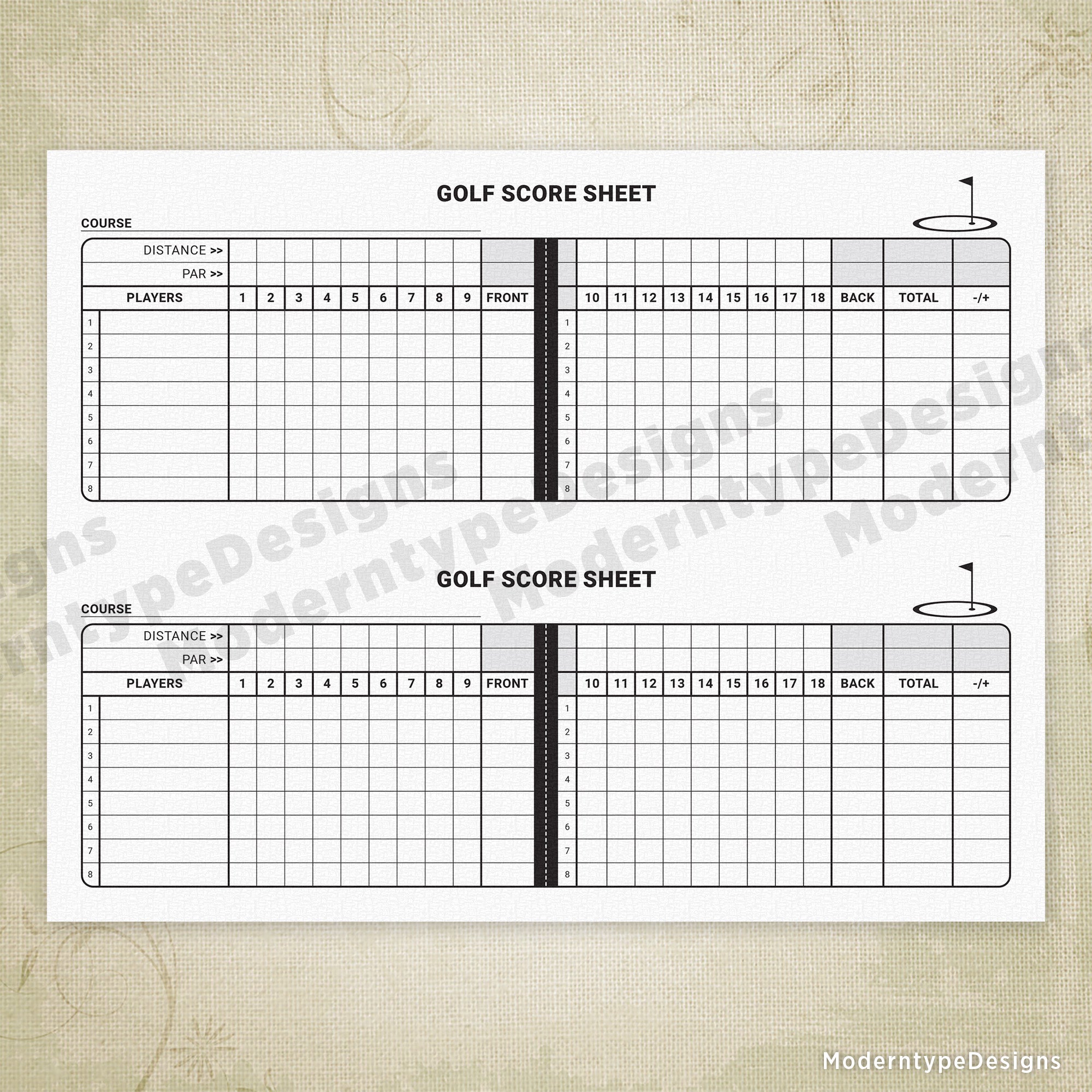Golf Scoring Sheet Printable, 2 Games