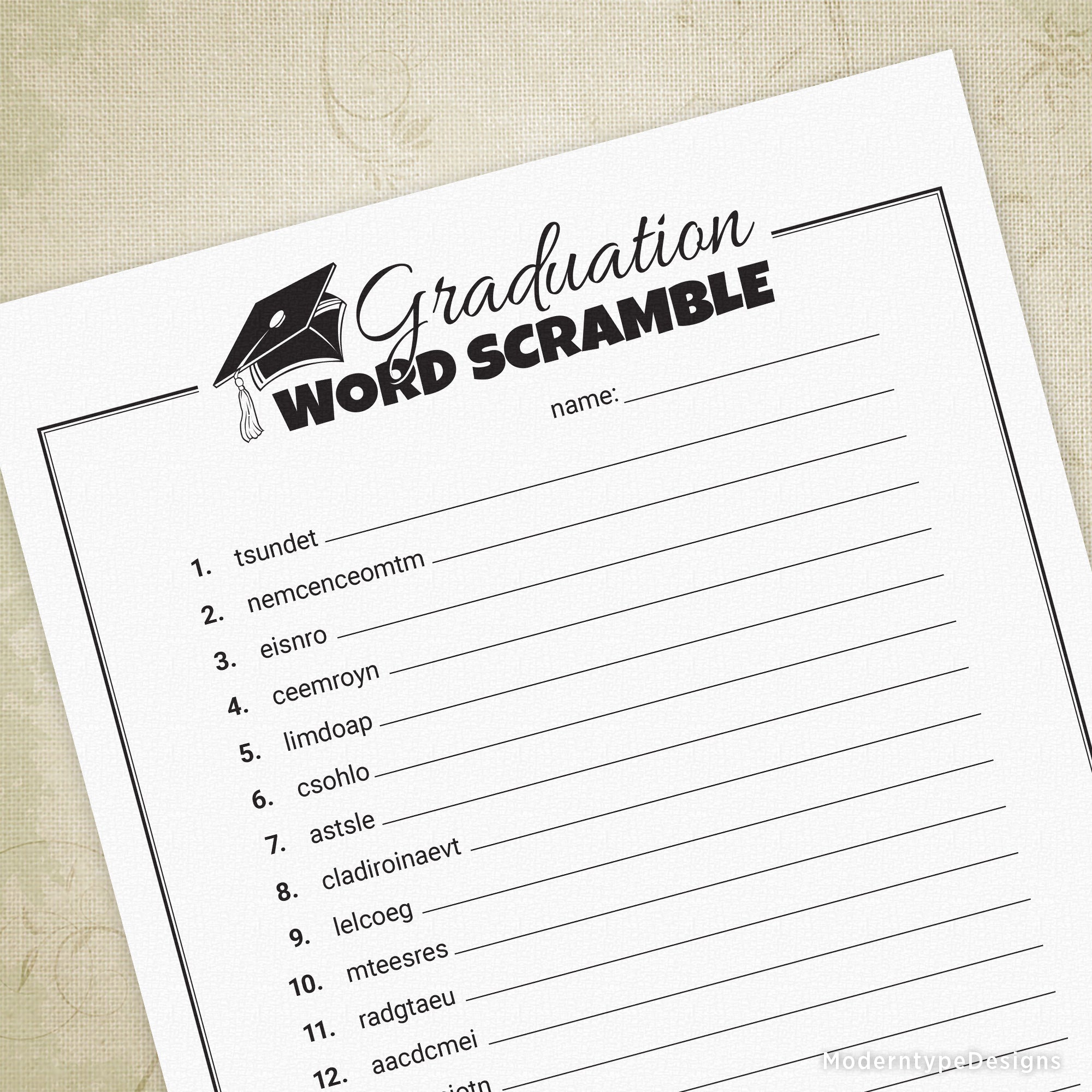 Graduation Word Scramble Printable Game