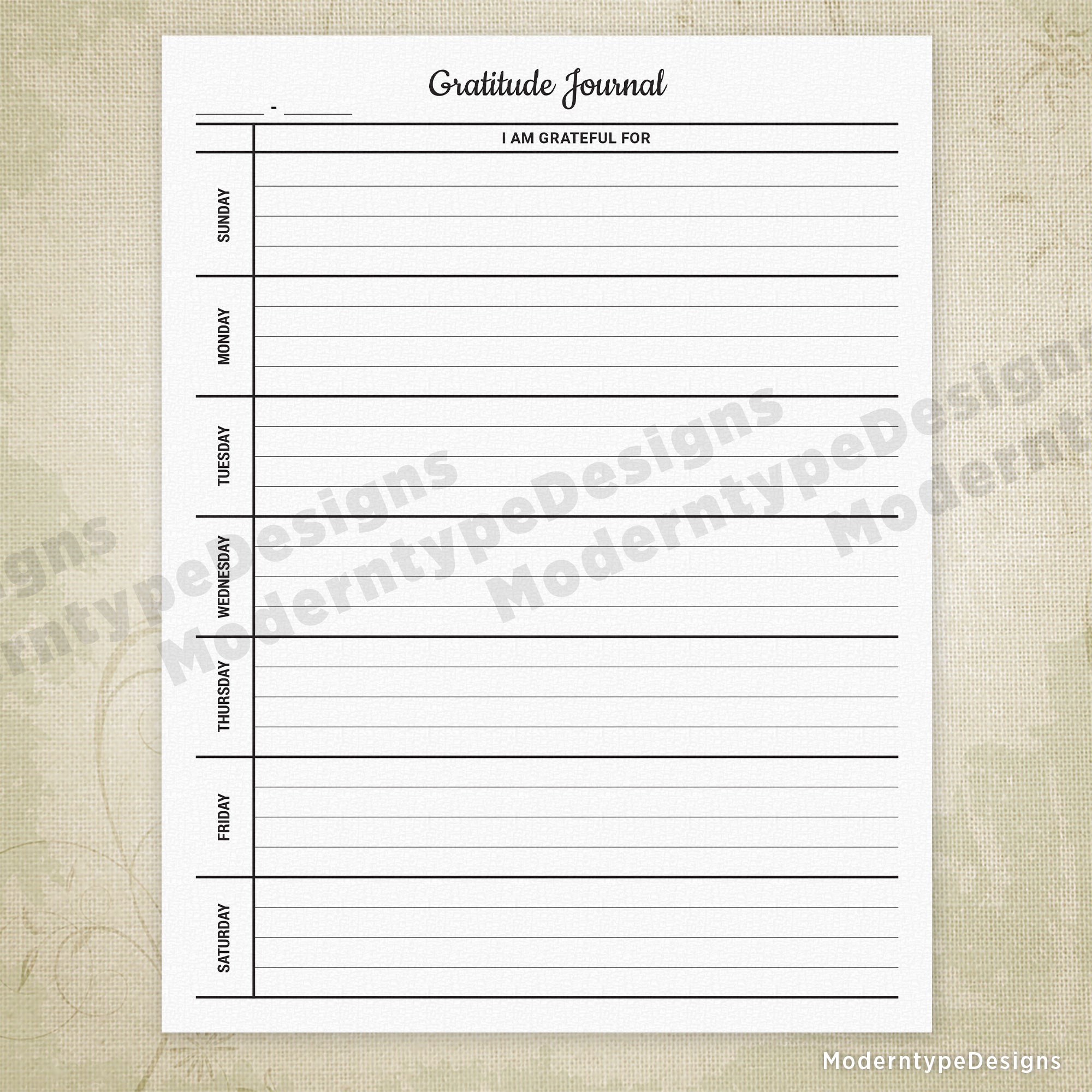 Weekly Gratitude Journal Printable