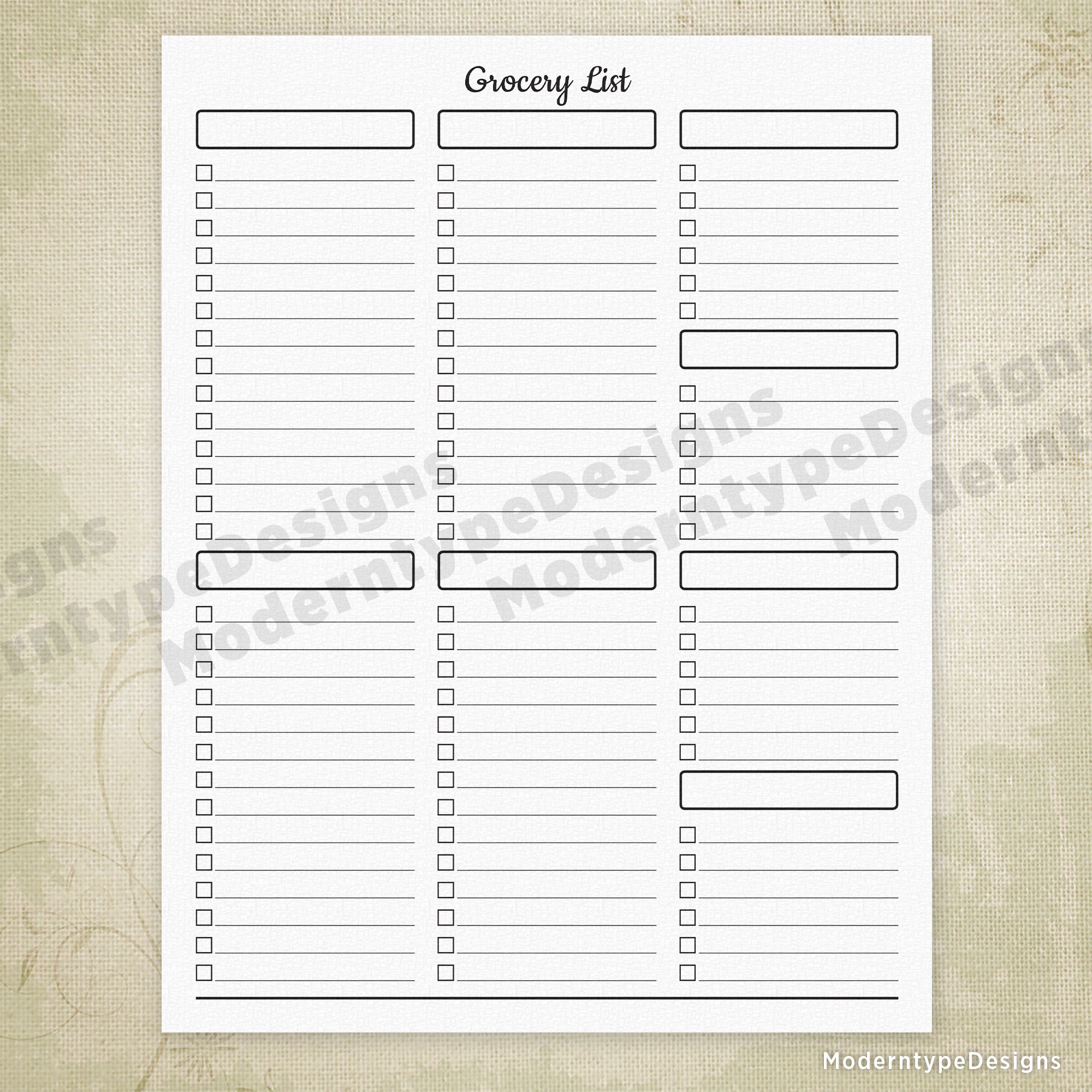 Grocery List Printable Sheet