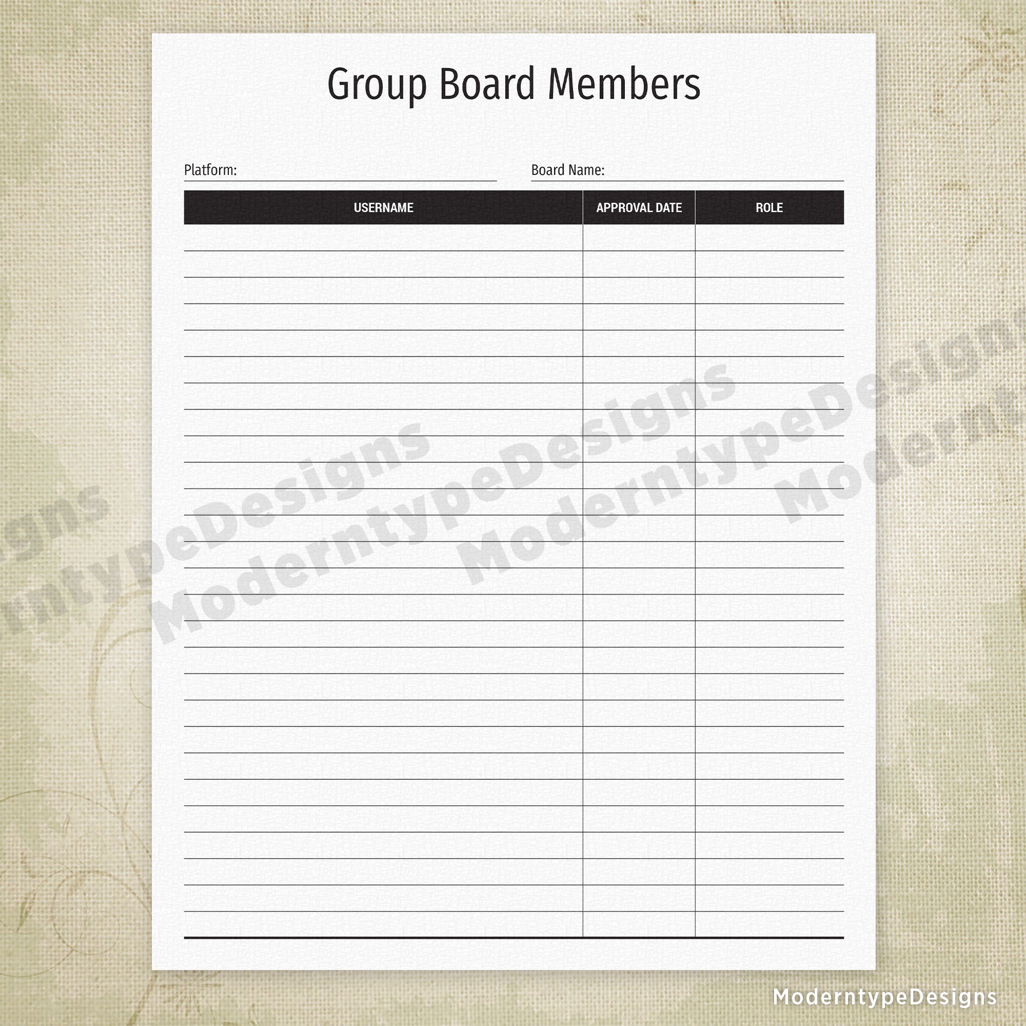 Group Board Members List Printable