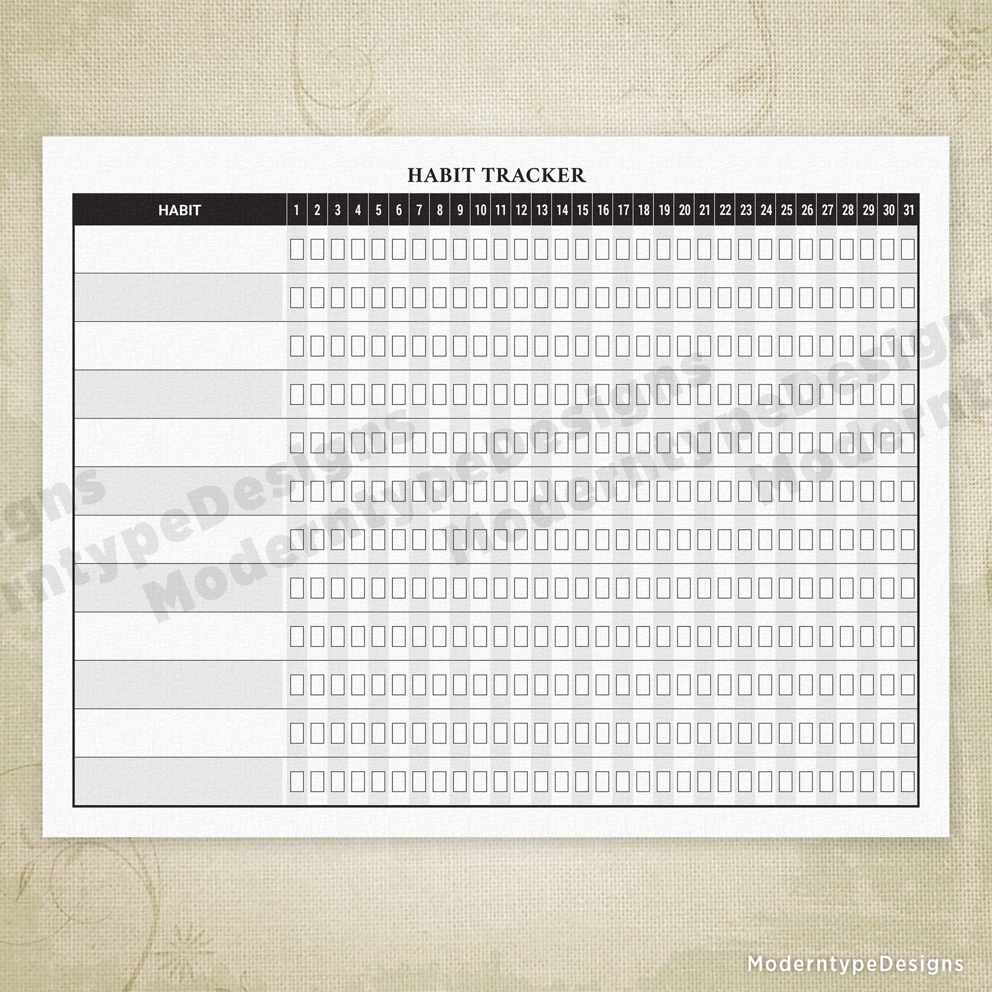 Habit Tracker Short List Printable Form