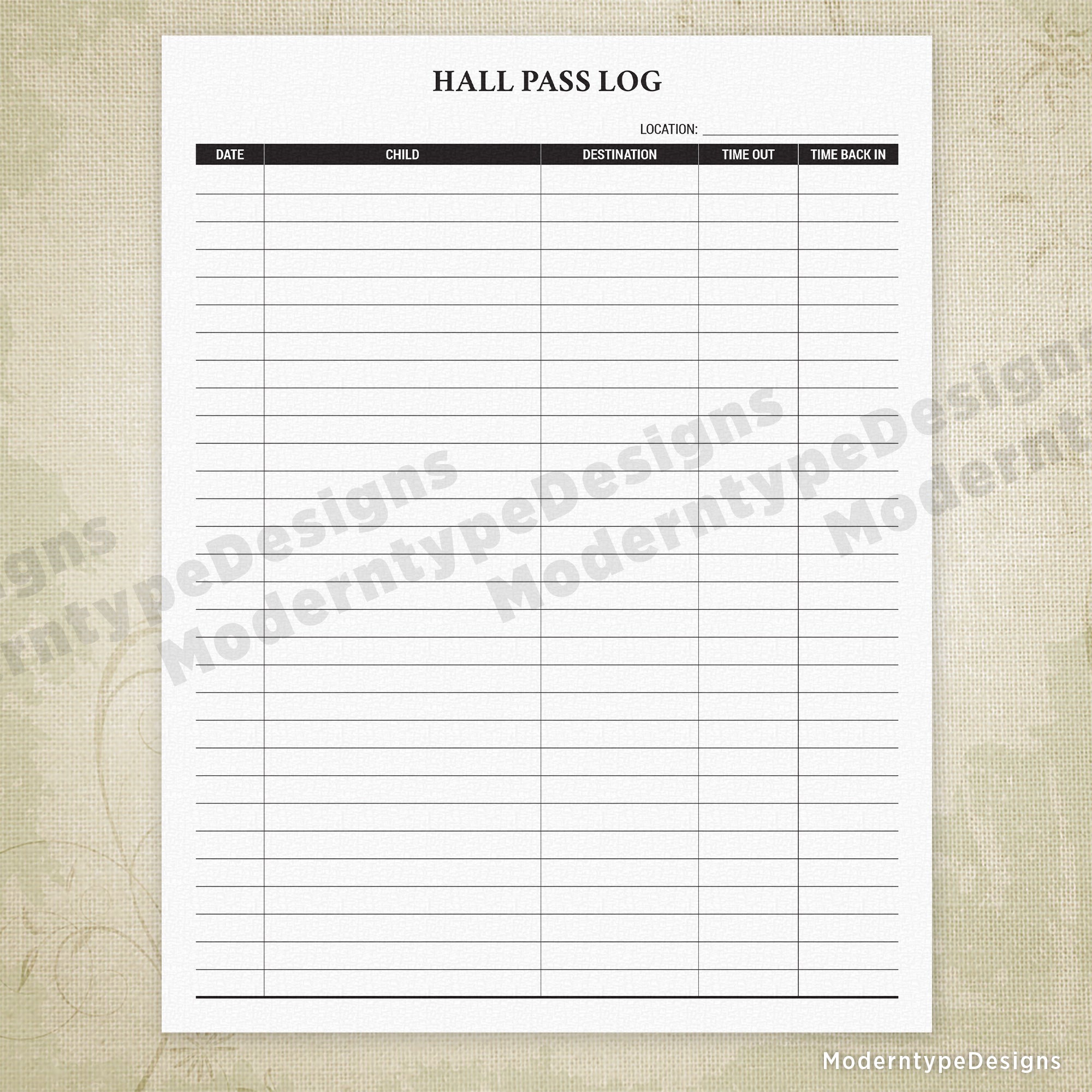 Hall Pass Log Printable