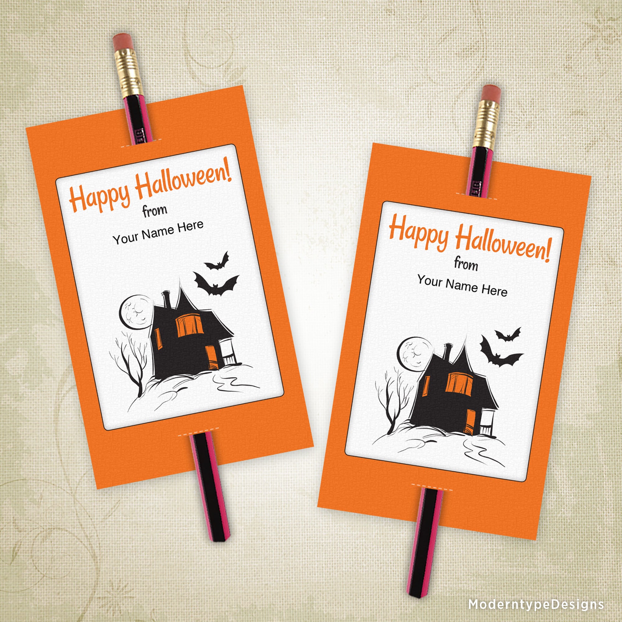 Halloween Glow Stick Pencil Tag Insert Printable, Personalized