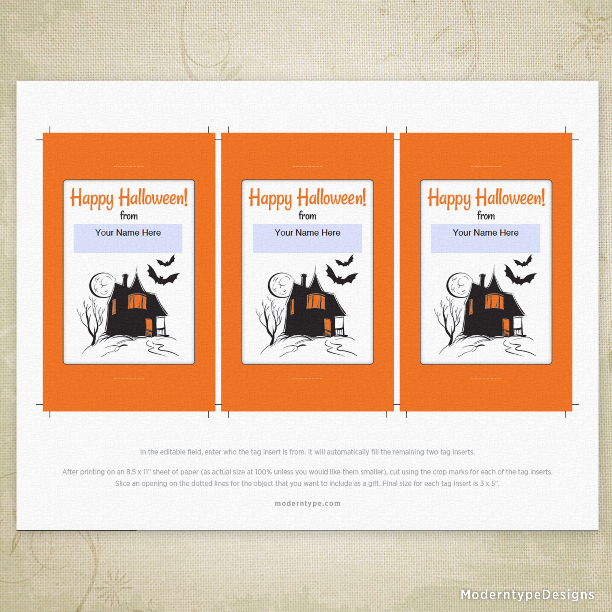 Halloween Glow Stick Pencil Tag Insert Printable, Personalized