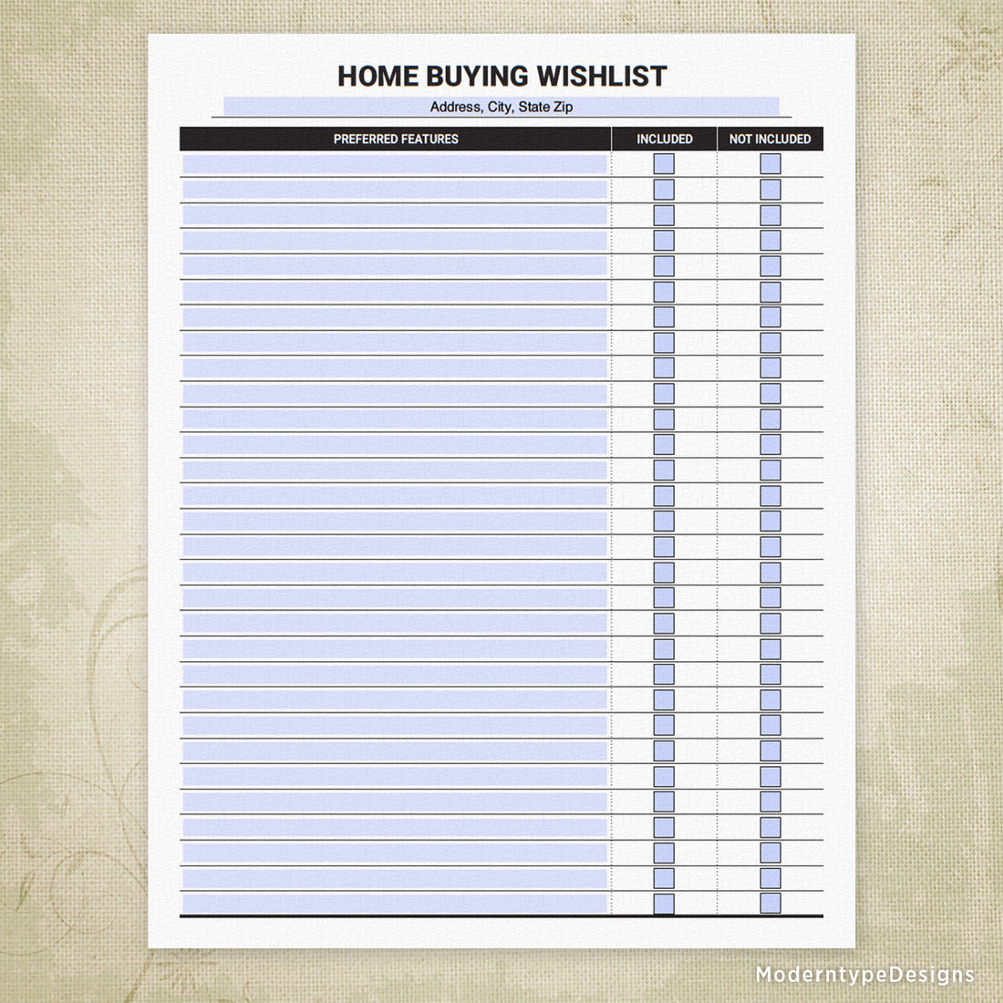 Home Buying Wishlist Printable Editable