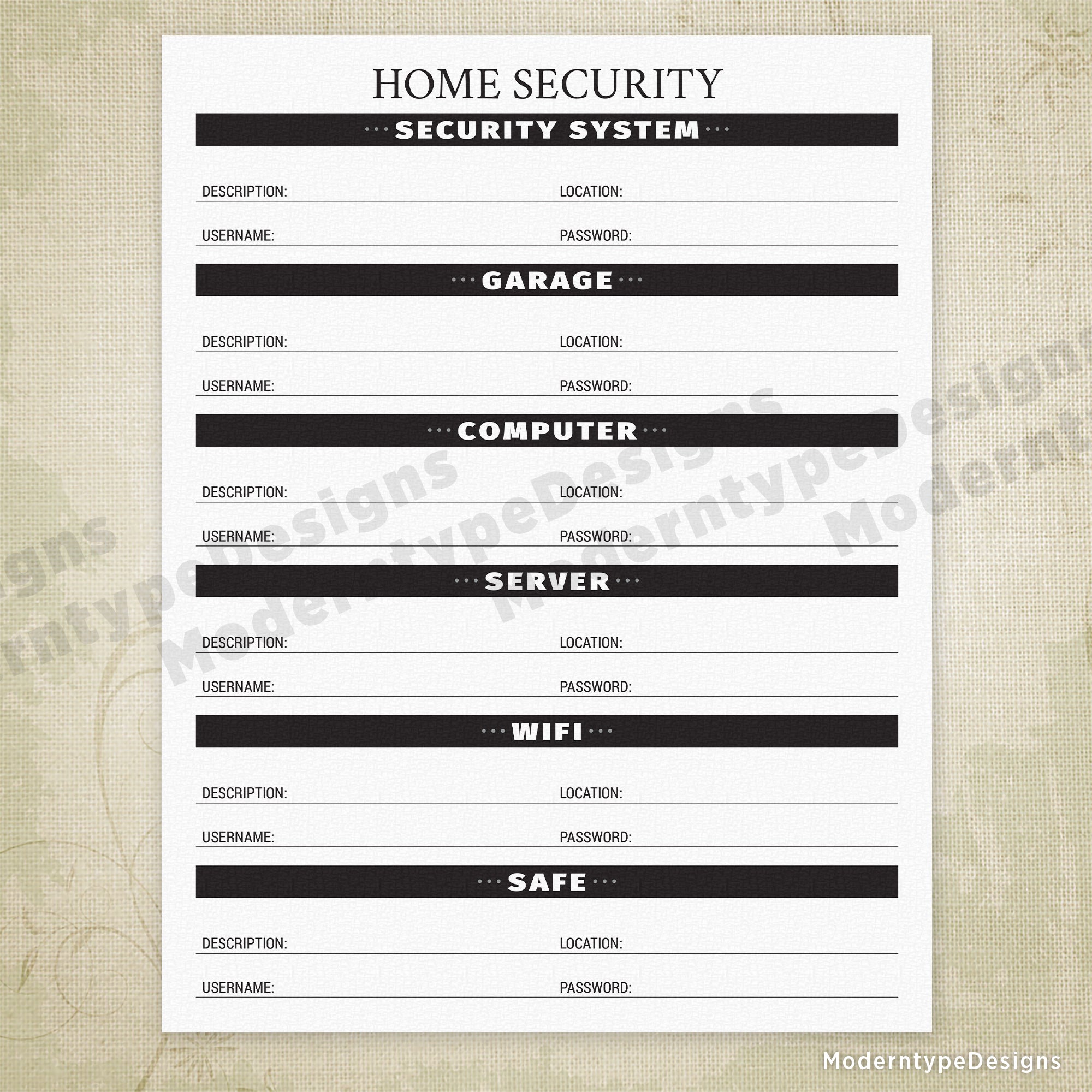 Home Security Printable - End of Life