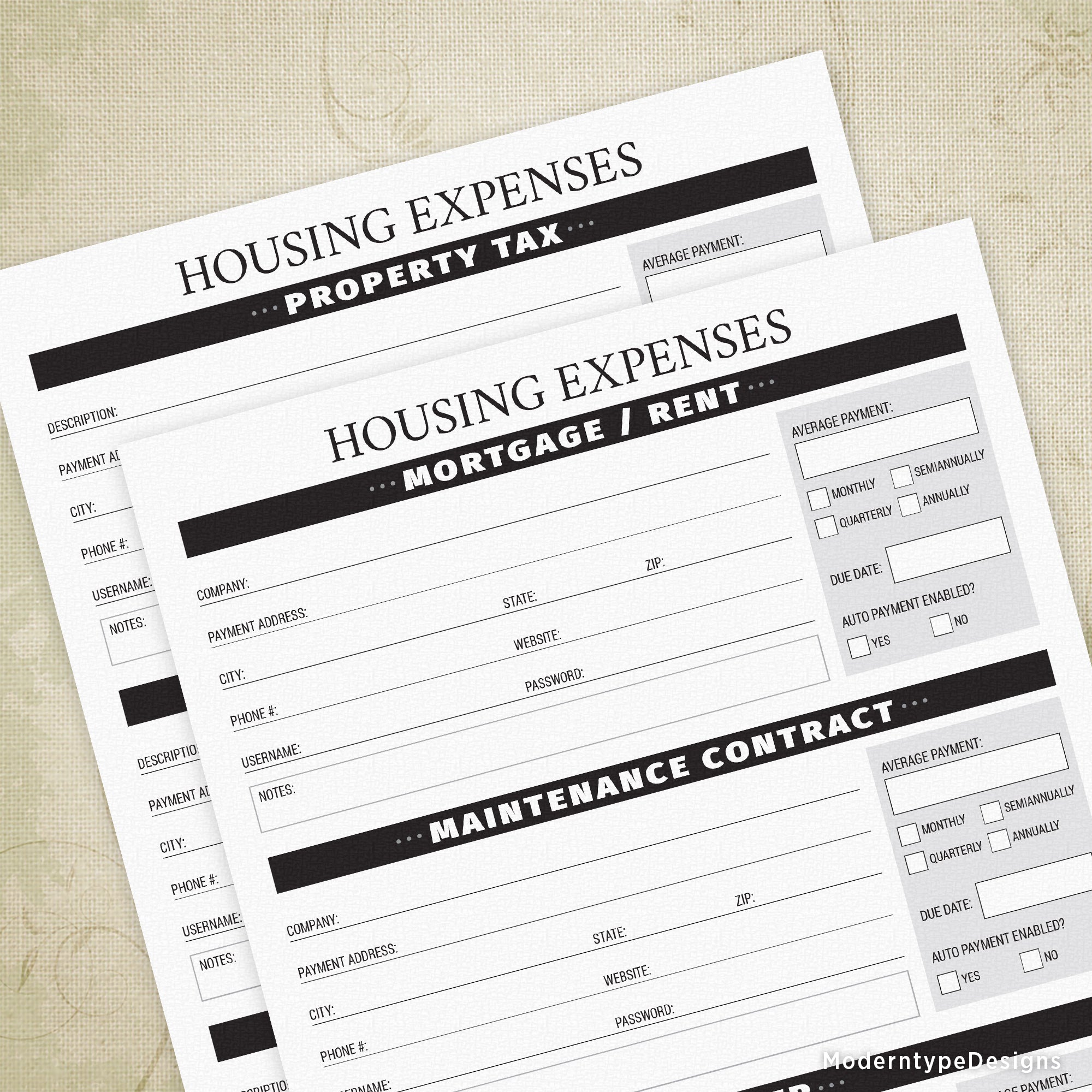 Housing Expenses Printable - End of Life