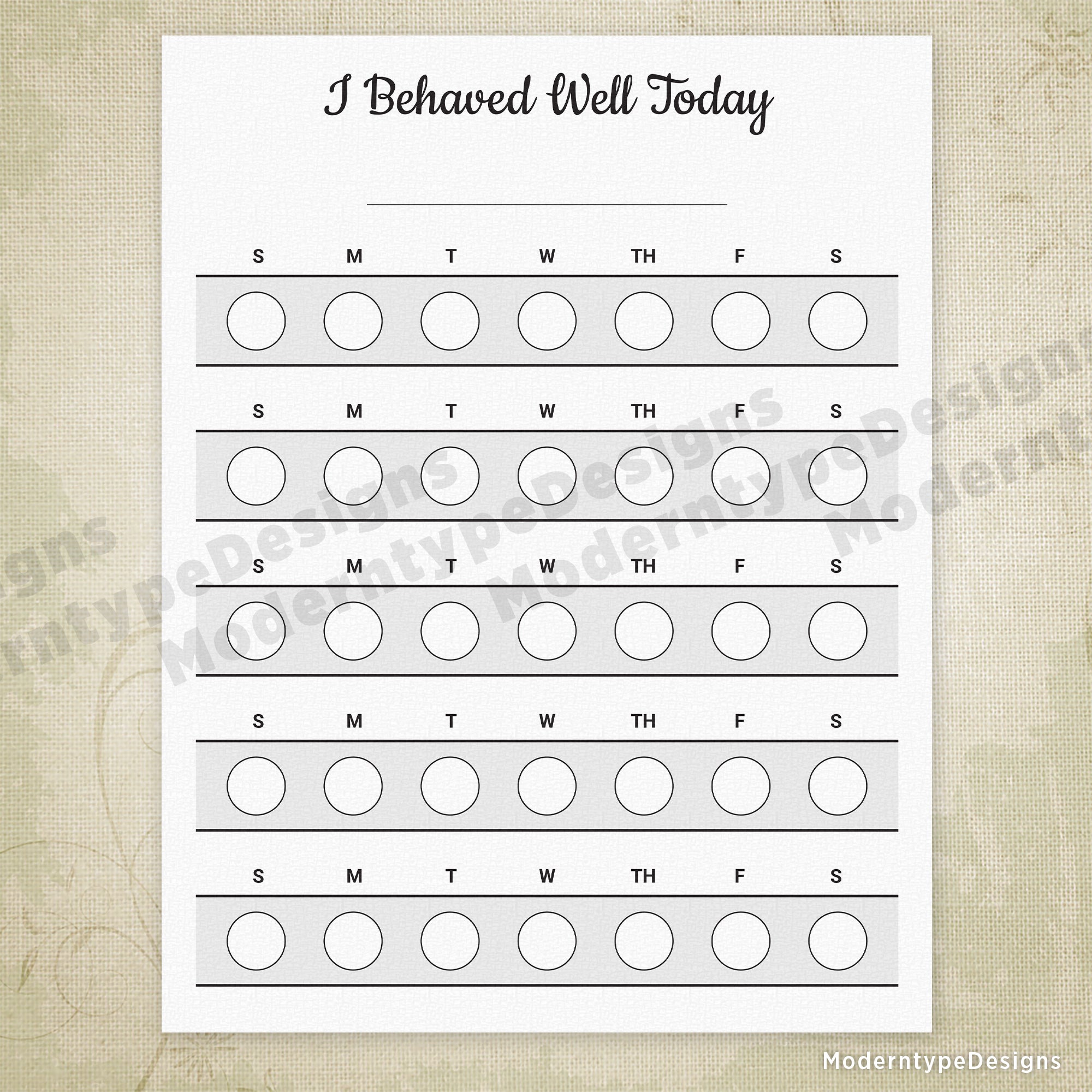 I Behaved Well Today Printable Chart
