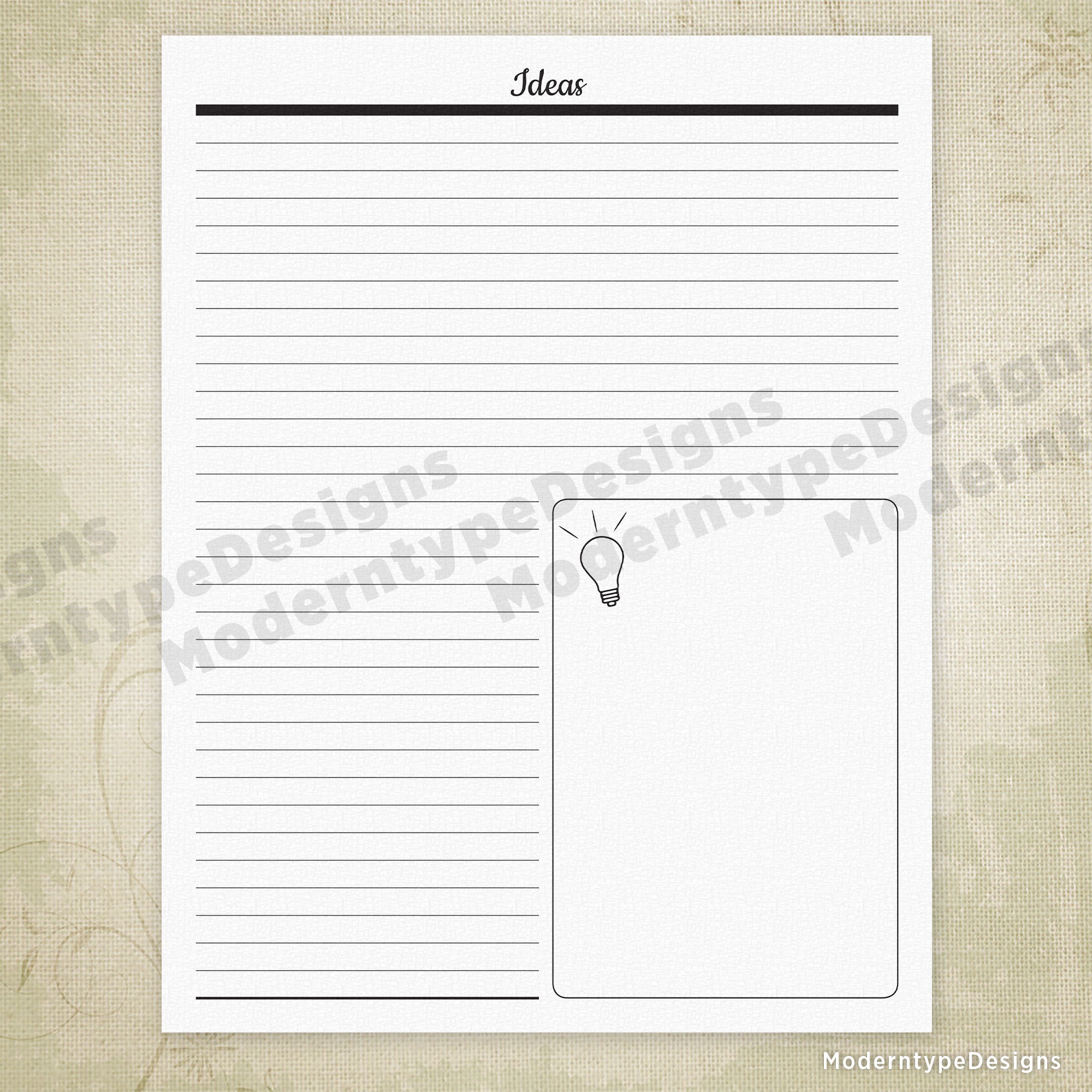 Ideas List Printable with Lines #1