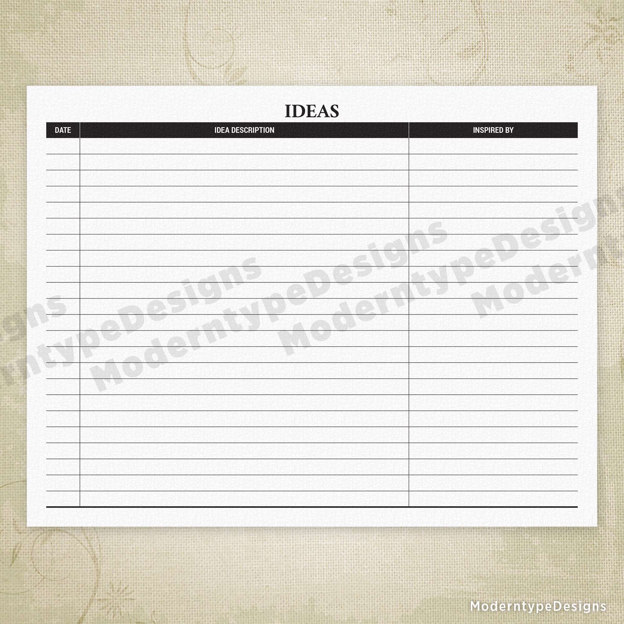 Ideas List Printable with Lines #2
