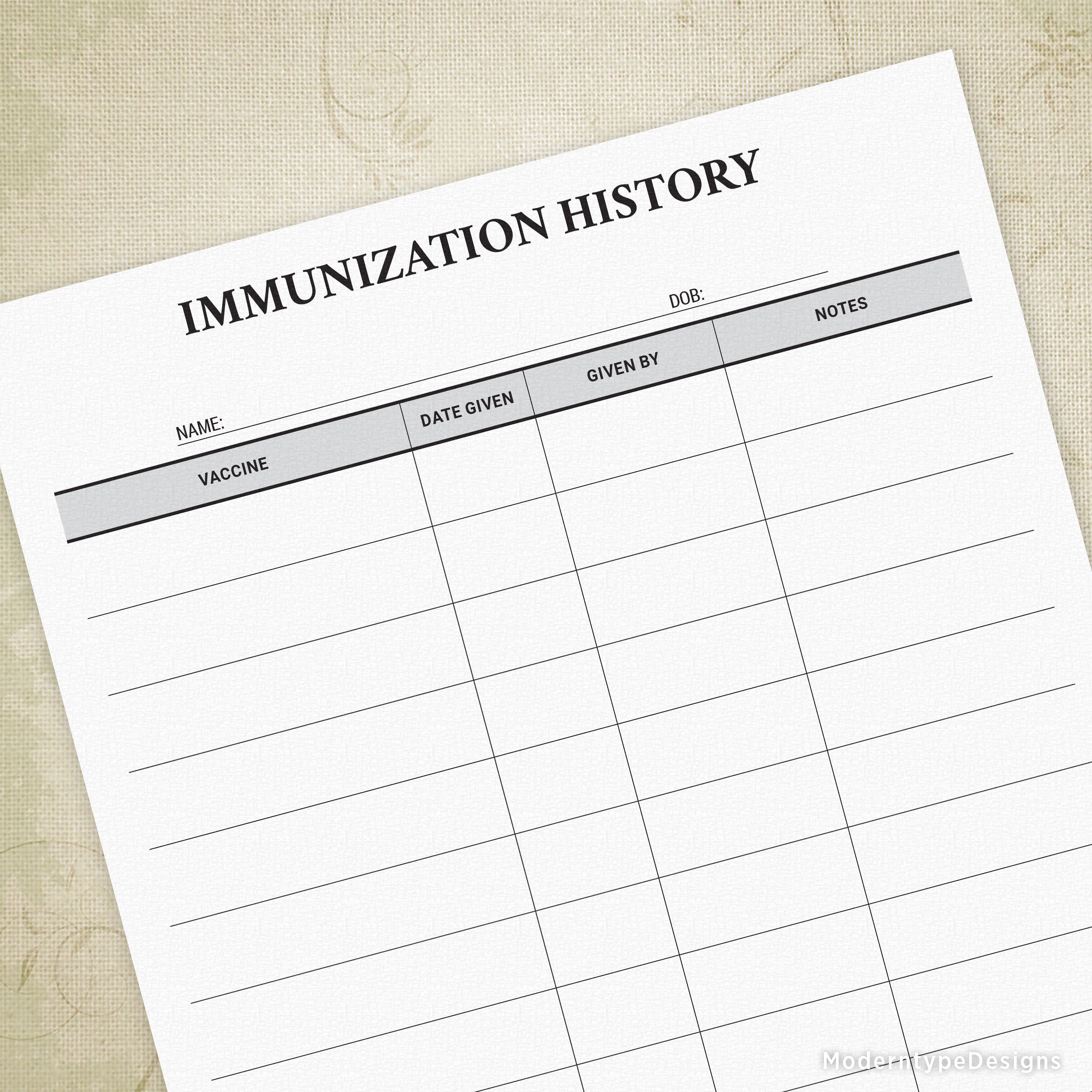 Immunization History Printable for Kids & Adults