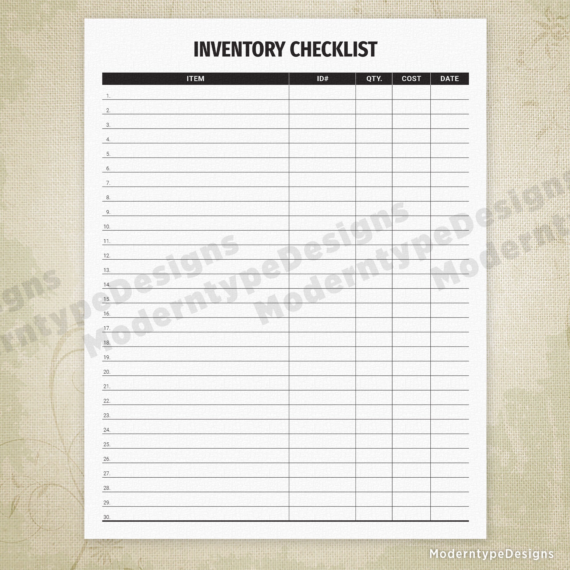 Inventory Checklist Printable