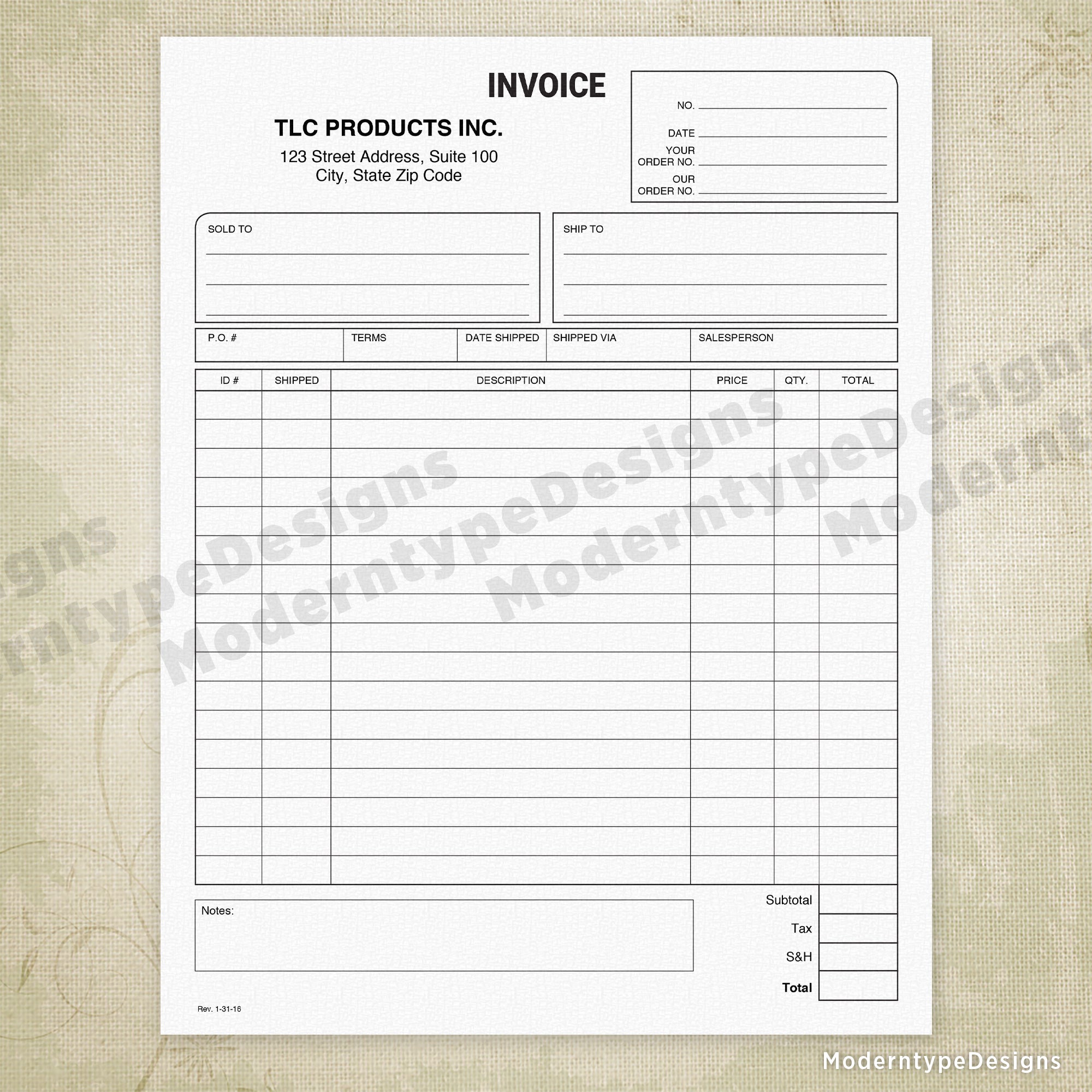 Invoice Form Printable, Personalized, #1