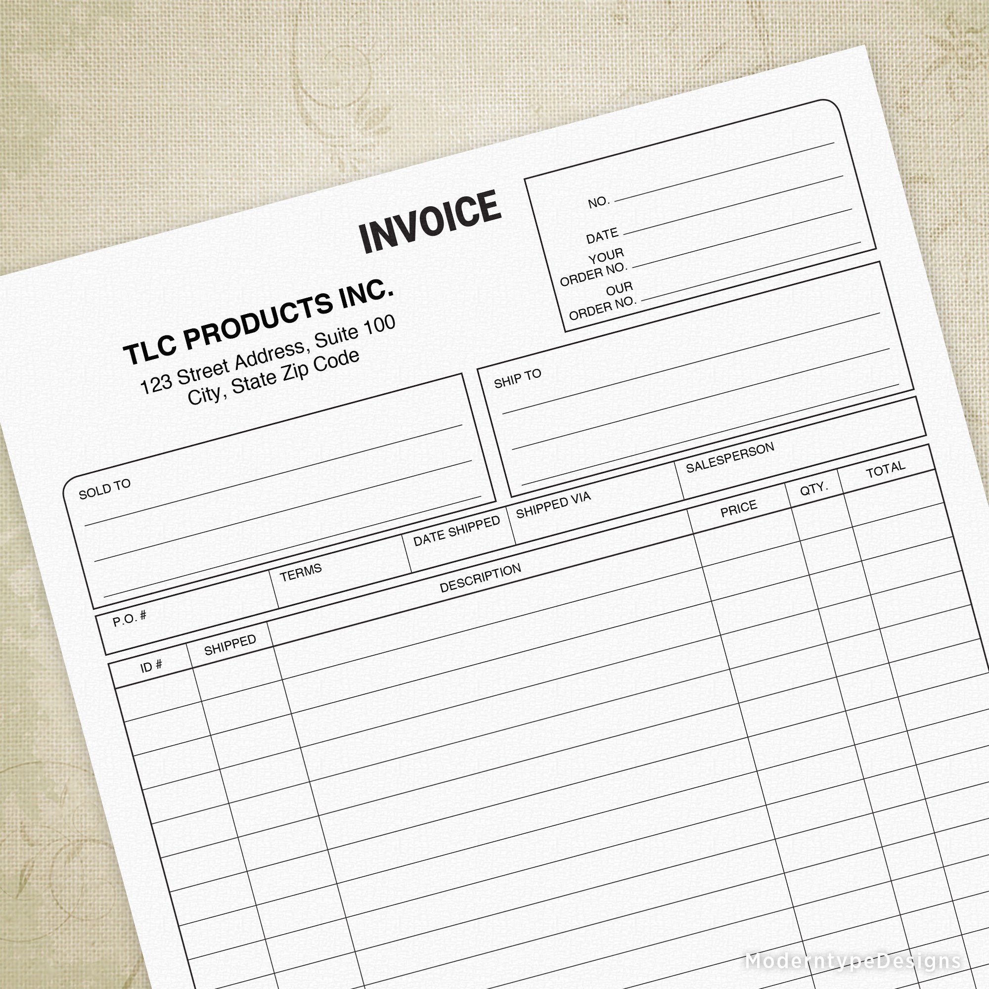 Invoice Form Printable, Personalized, #1