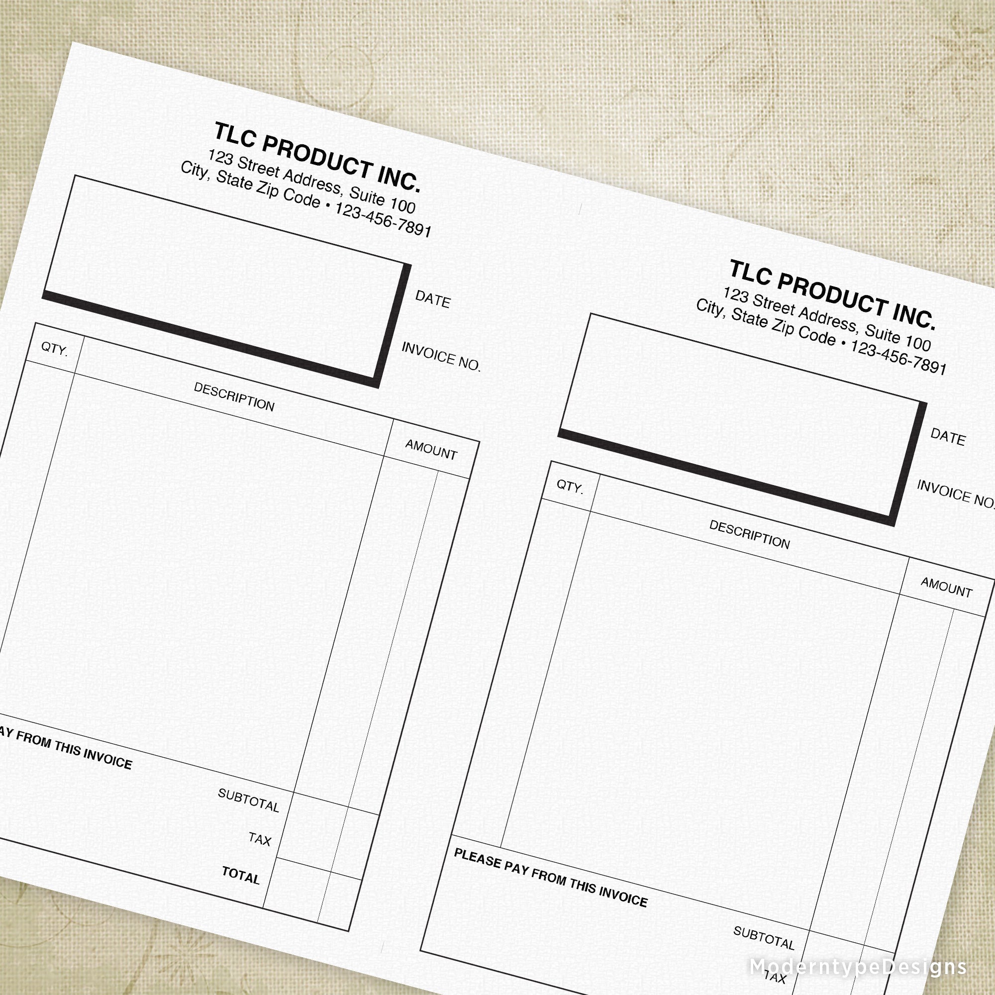 Invoice Form Printable, 5.5 x 8.5" Half Sheet, Personalized, #1