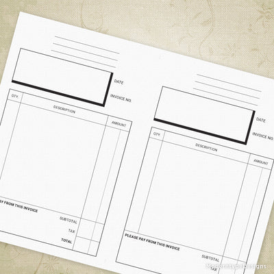 Invoice Form Printable, 5.5 x 8.5