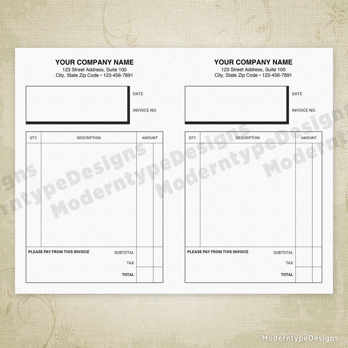 Invoice Form Printable, 5.5 x 8.5