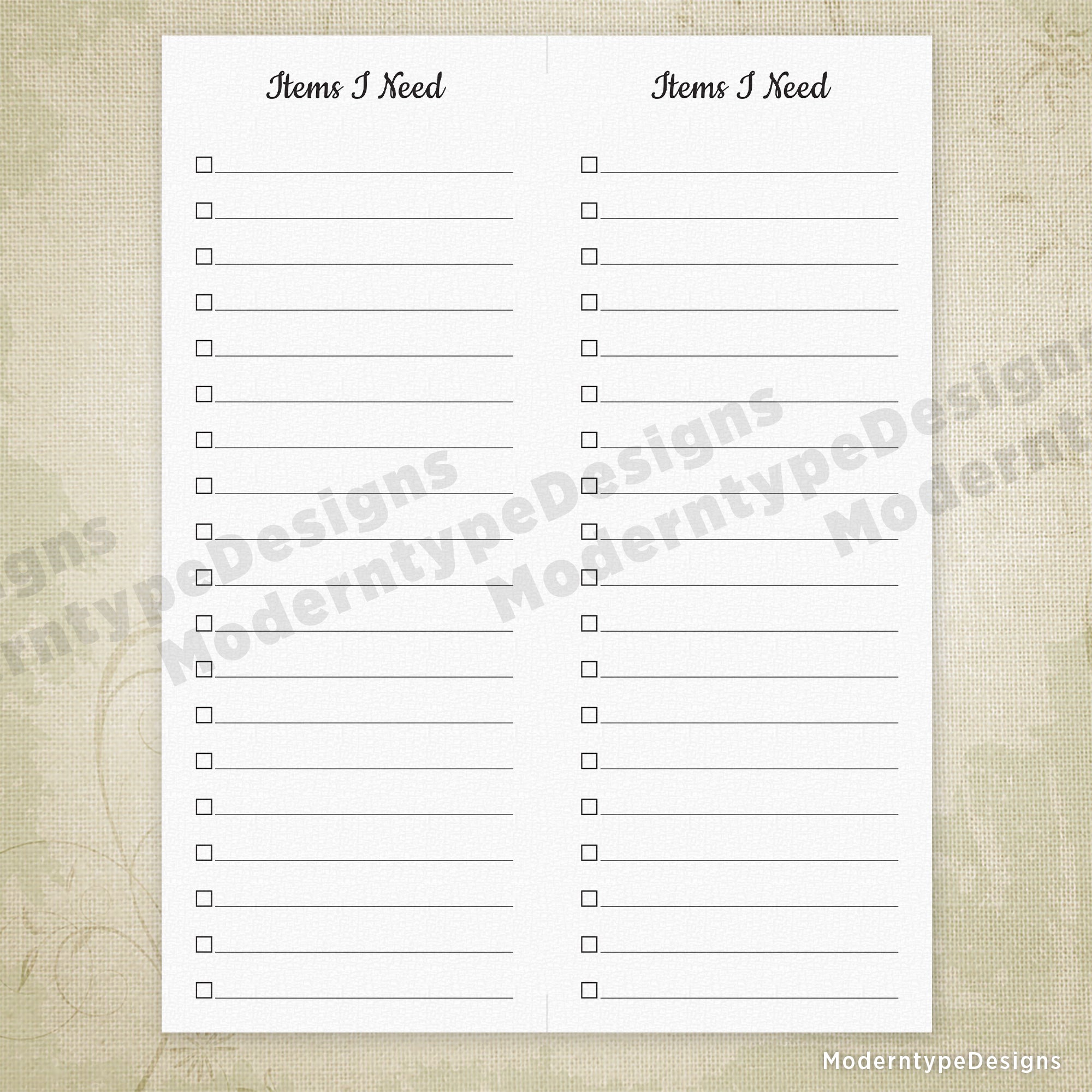 Items I Need Printable, 4.25 x 11"