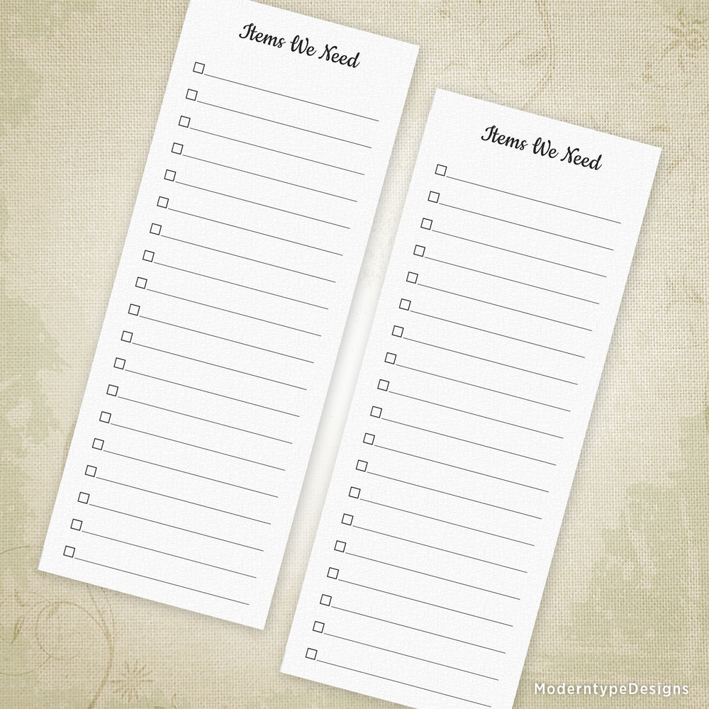 Items We Need Printable, 4.25 x 11"