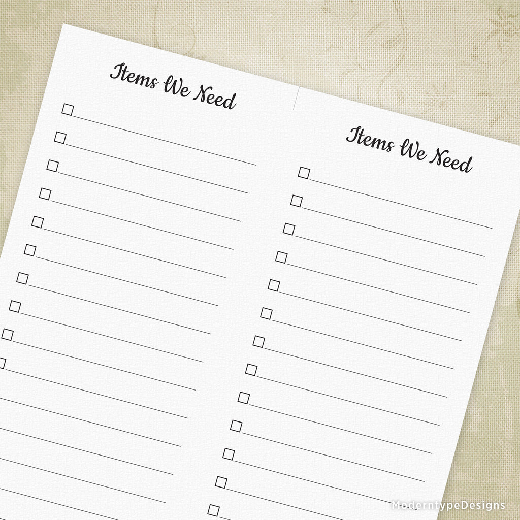 Items We Need Printable 4 25 X 11