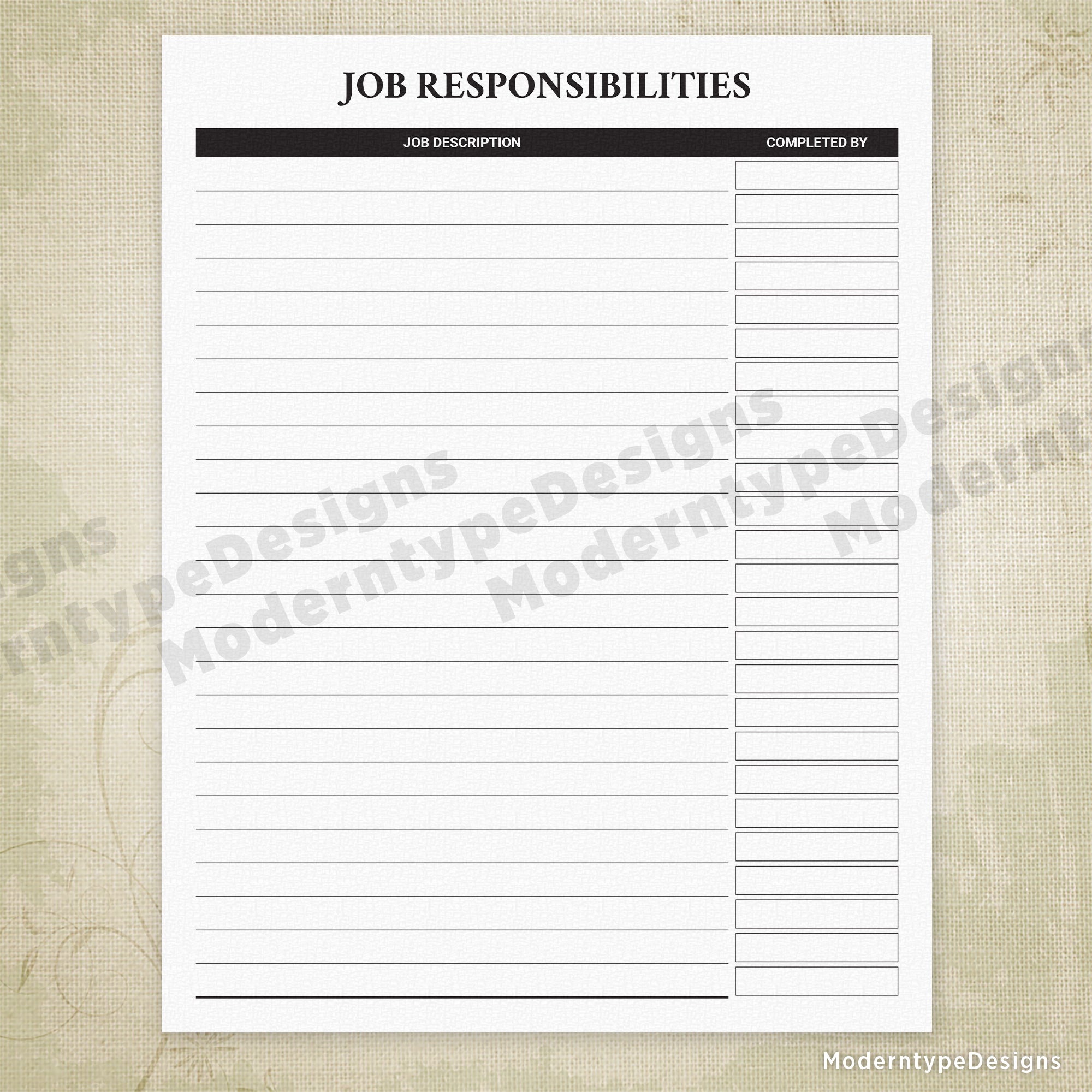 Job Responsibilities Checklist Printable