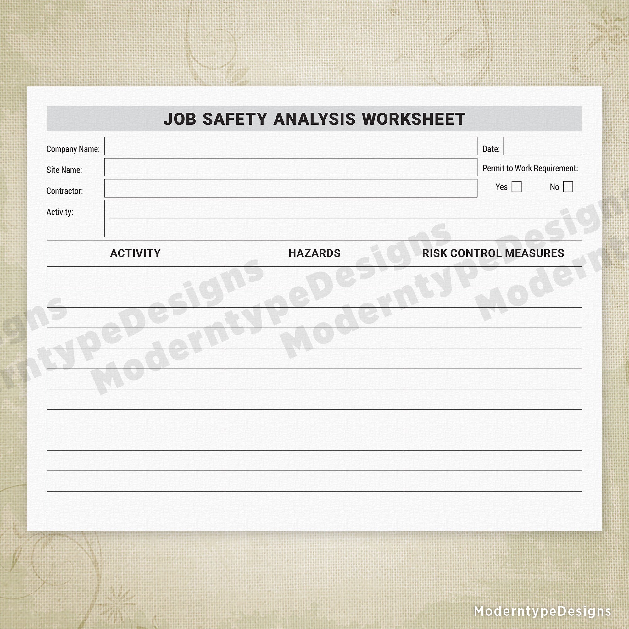 Job Safety Analysis Worksheet Printable
