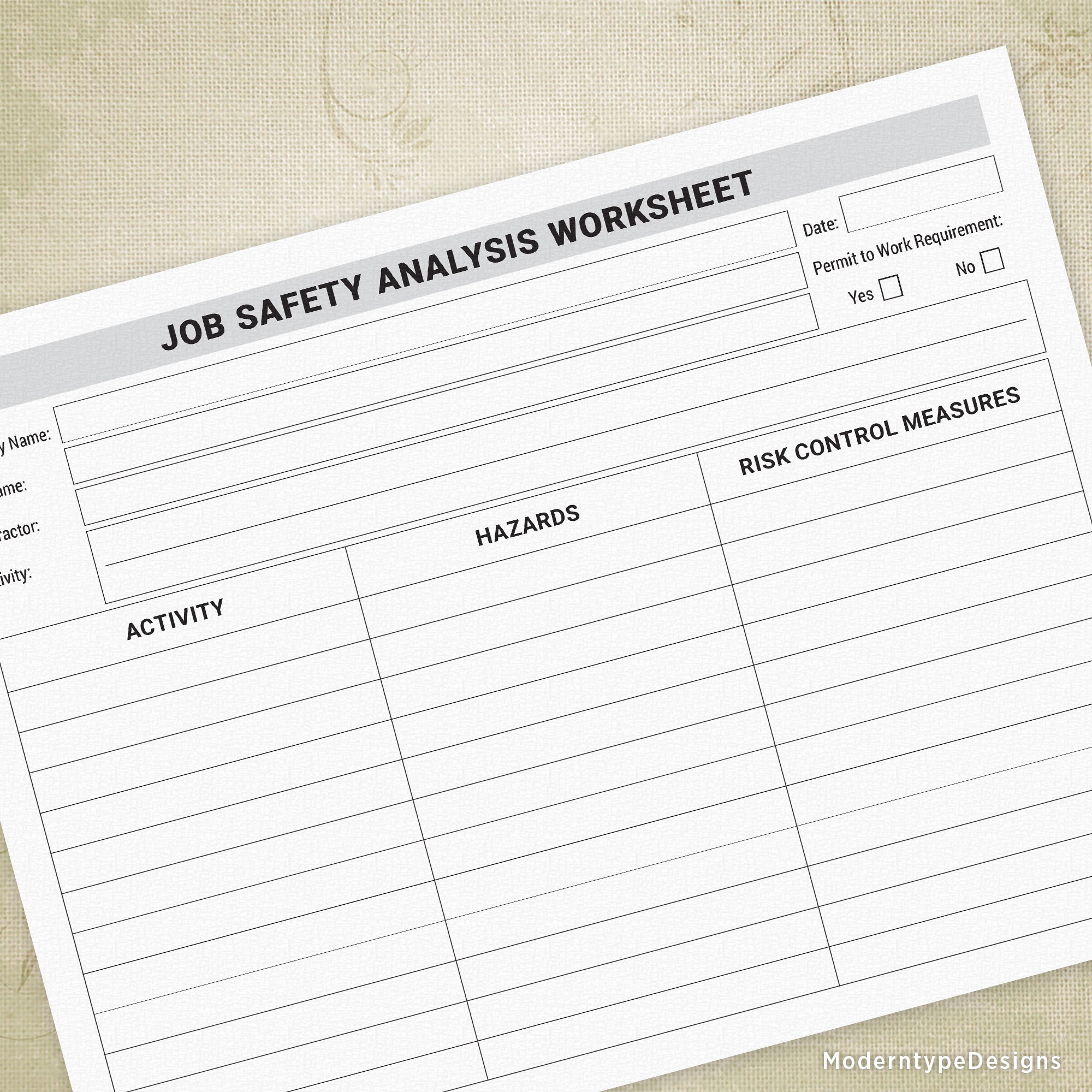 Job Safety Analysis Worksheet Printable