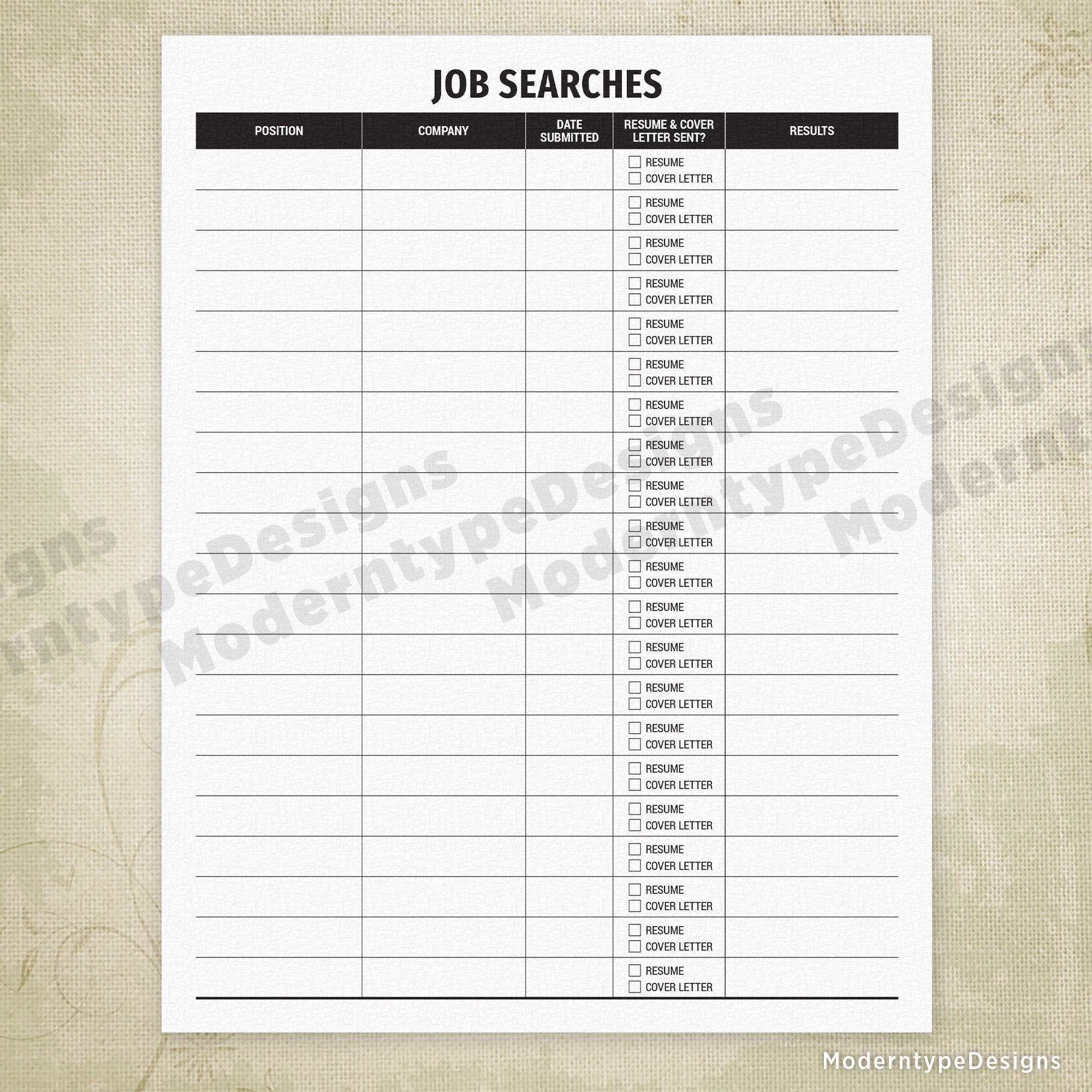 Job Searches Log Printable