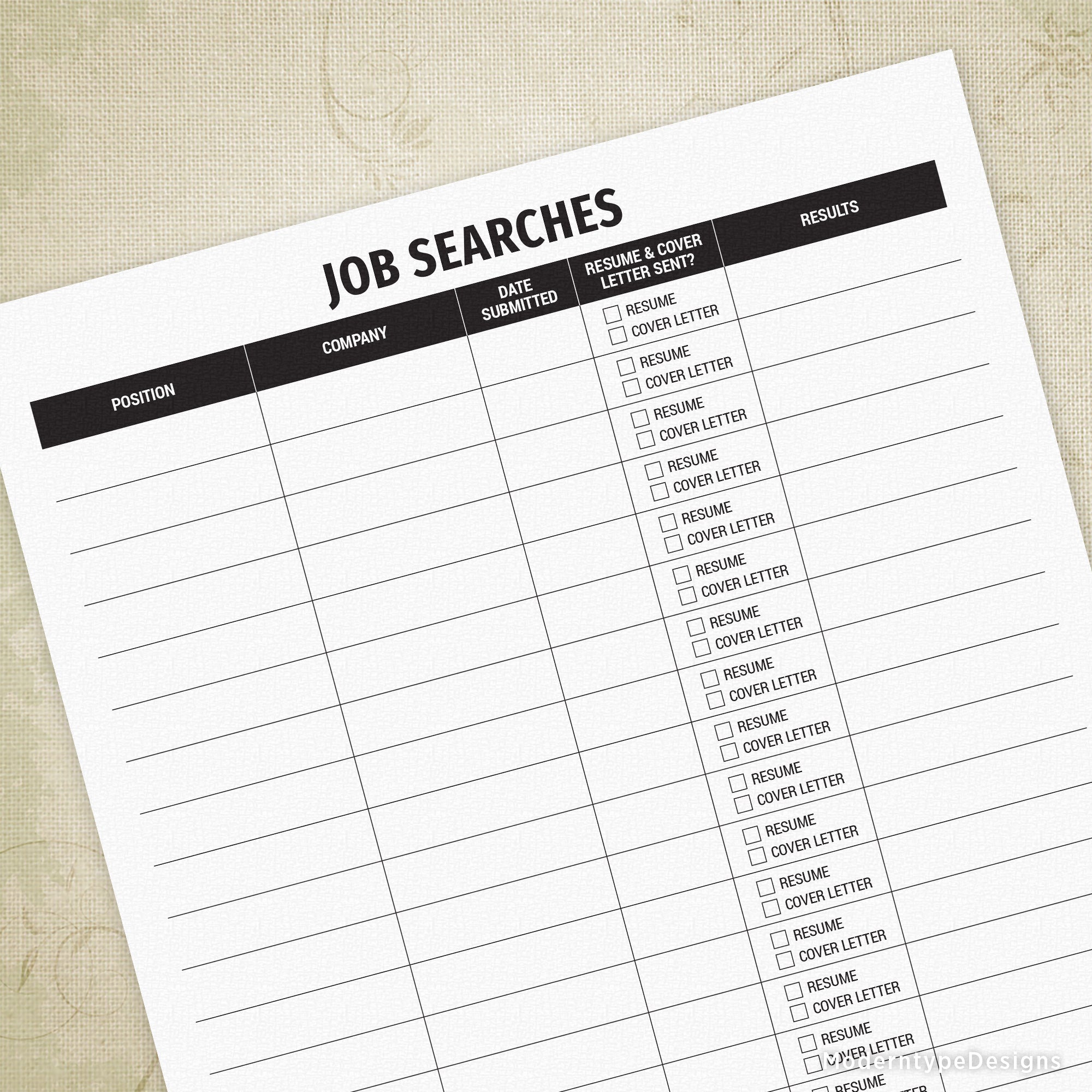 Job Searches Log Printable