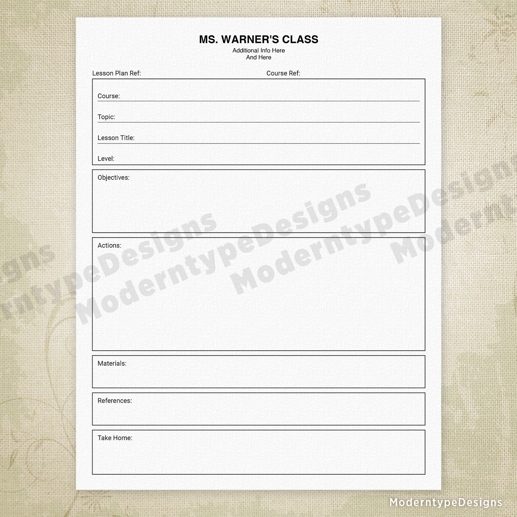 School Lesson Planner Printable, Personalized